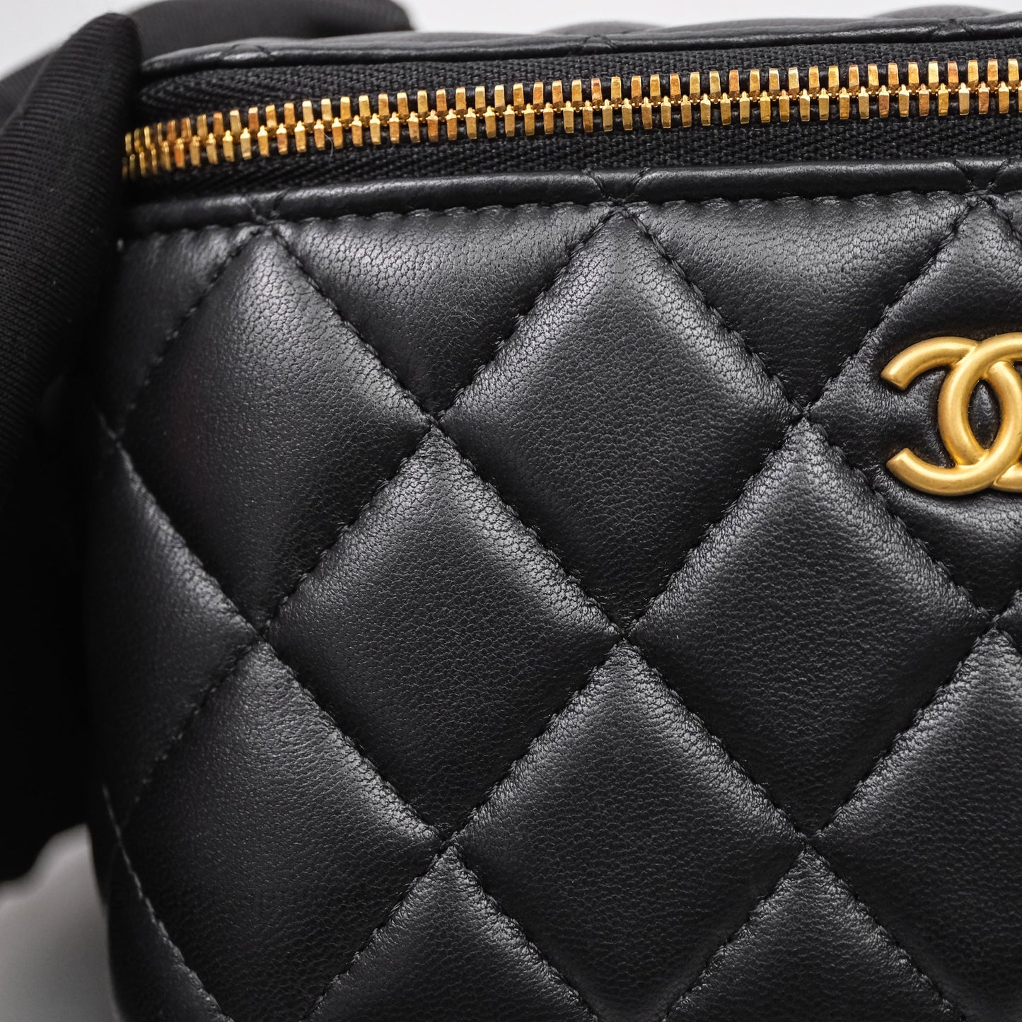 Chanel Vanity With COCO Heart Chain Black Lambskin Aged Gold Hardware
