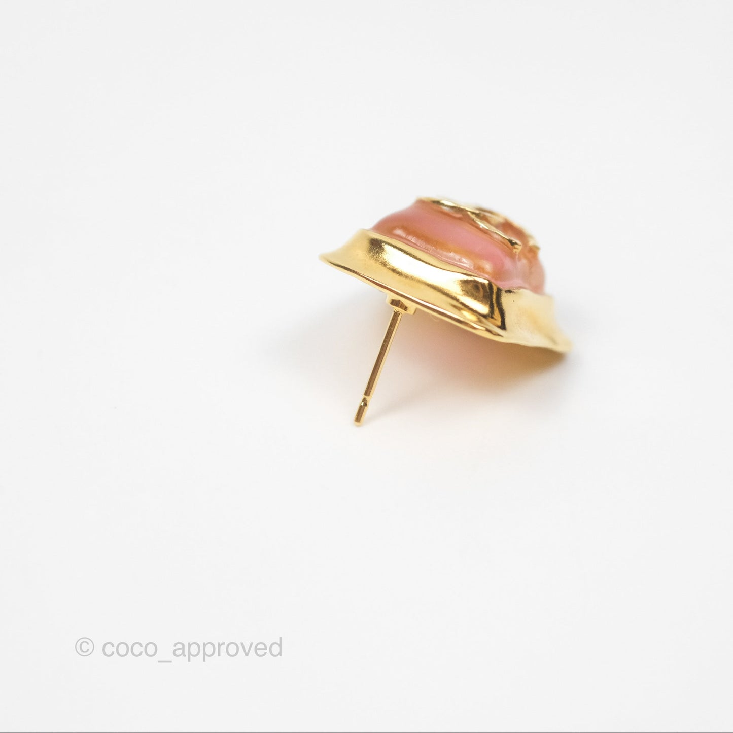 Chanel CC Pink Resin Square Earrings Gold Tone 23C
