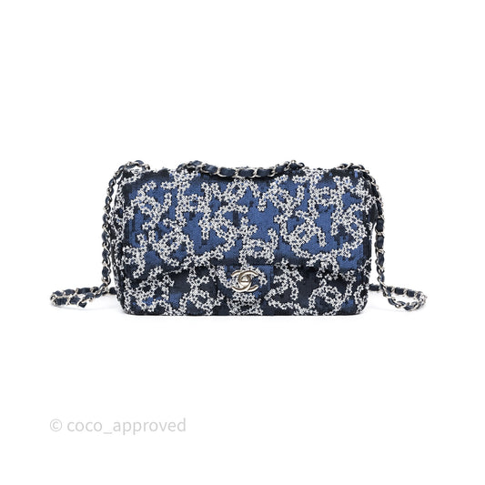 Chanel Medium CC Sequins Flap Bag White/ Navy Silver Hardware 19P