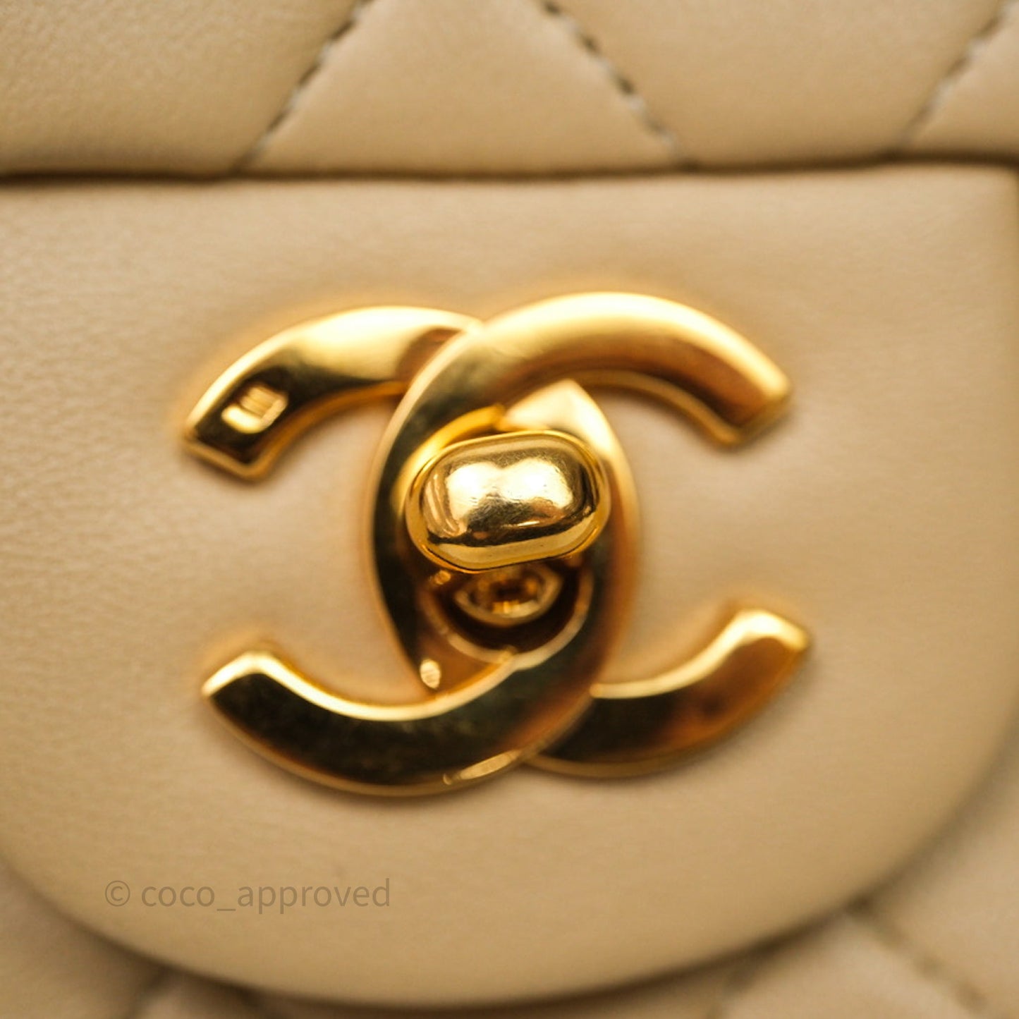 Chanel Vintage Small Classic Flap Beige Lambskin 24K Gold Hardware