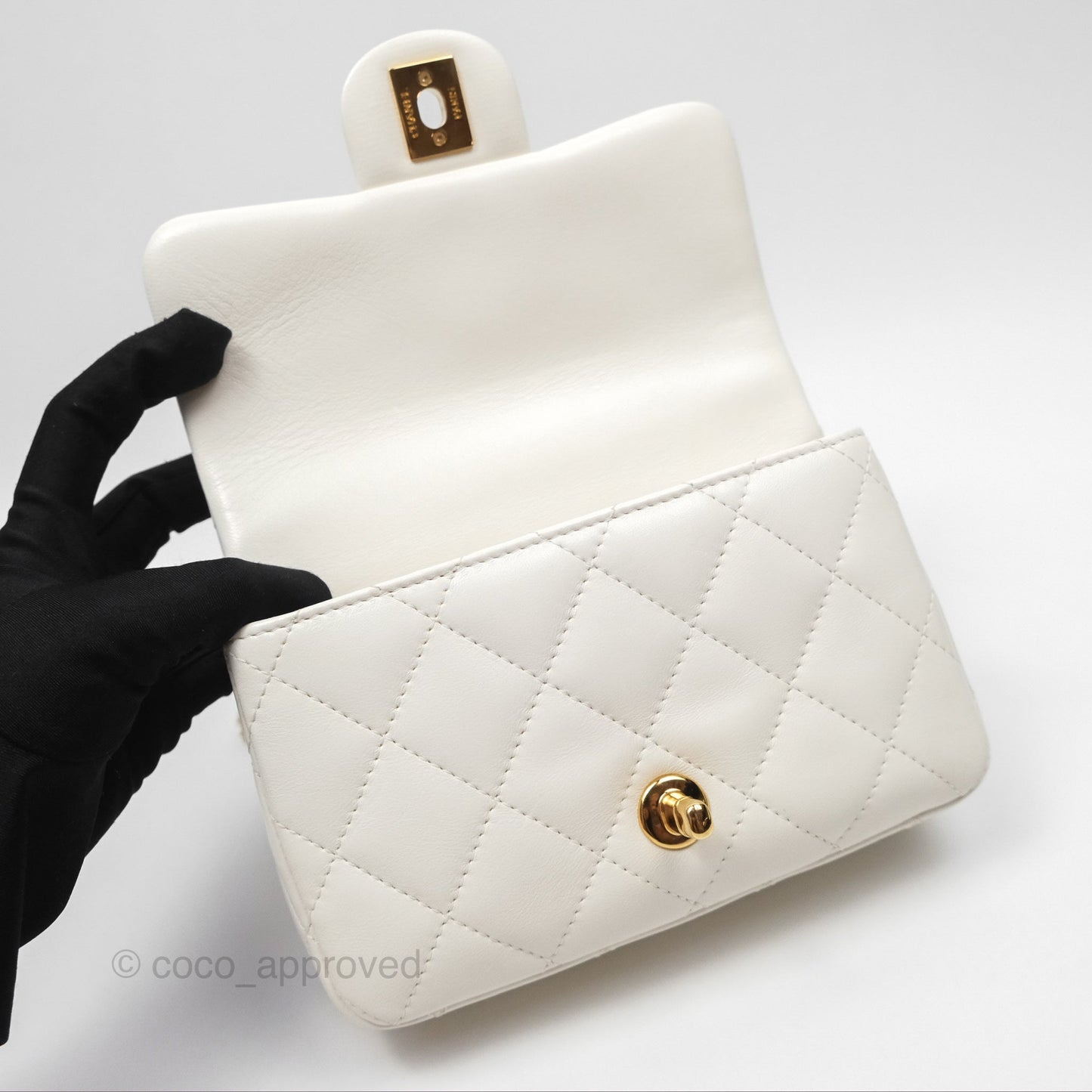 Chanel Top Handle Mini Flap Ivory White Lambskin Gold Hardware