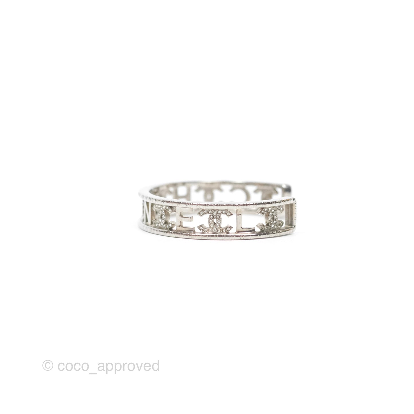 Chanel Logo CC Crystals Bangle Silver Tone 22A