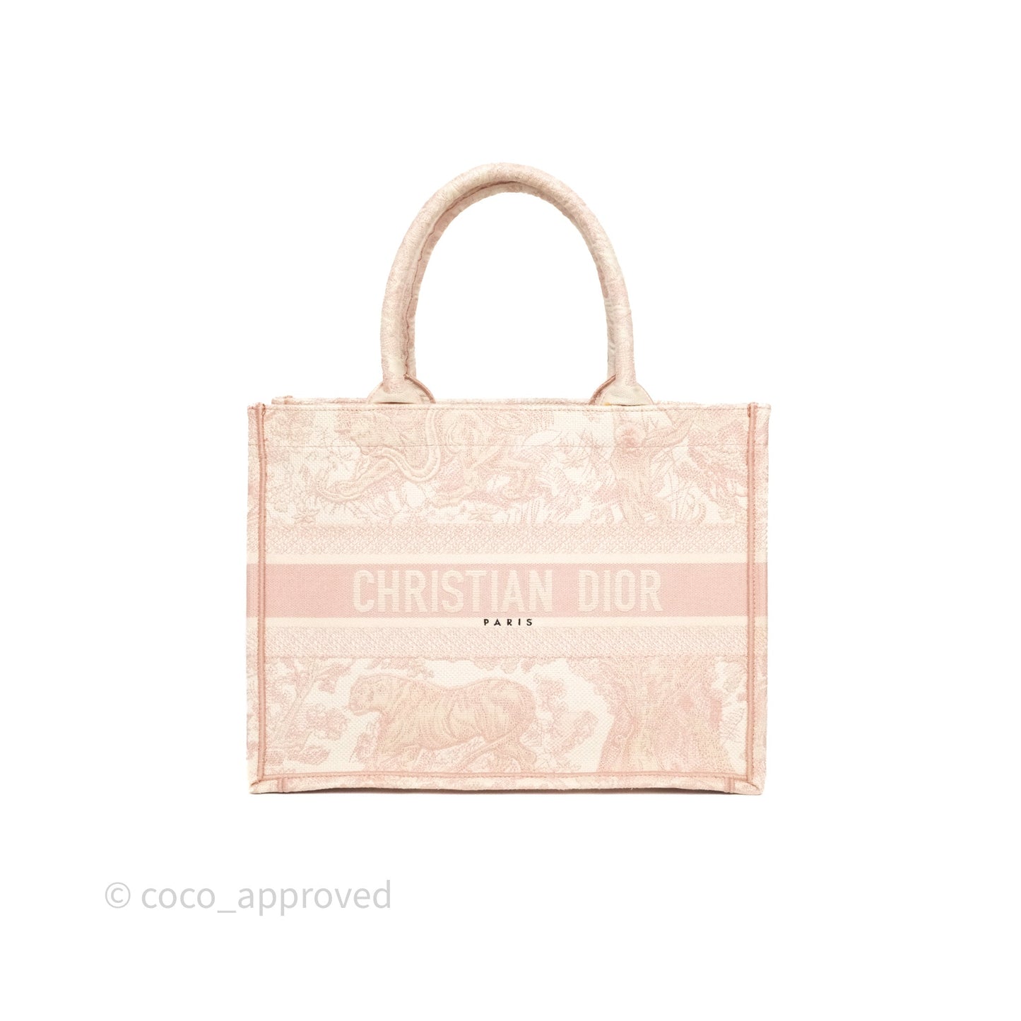 Christian Dior Medium Book Tote Ecru and Pink Toile de Jouy Embroidery