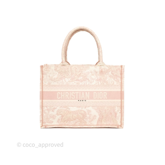 Christian Dior Medium Book Tote Ecru and Pink Toile de Jouy Embroidery