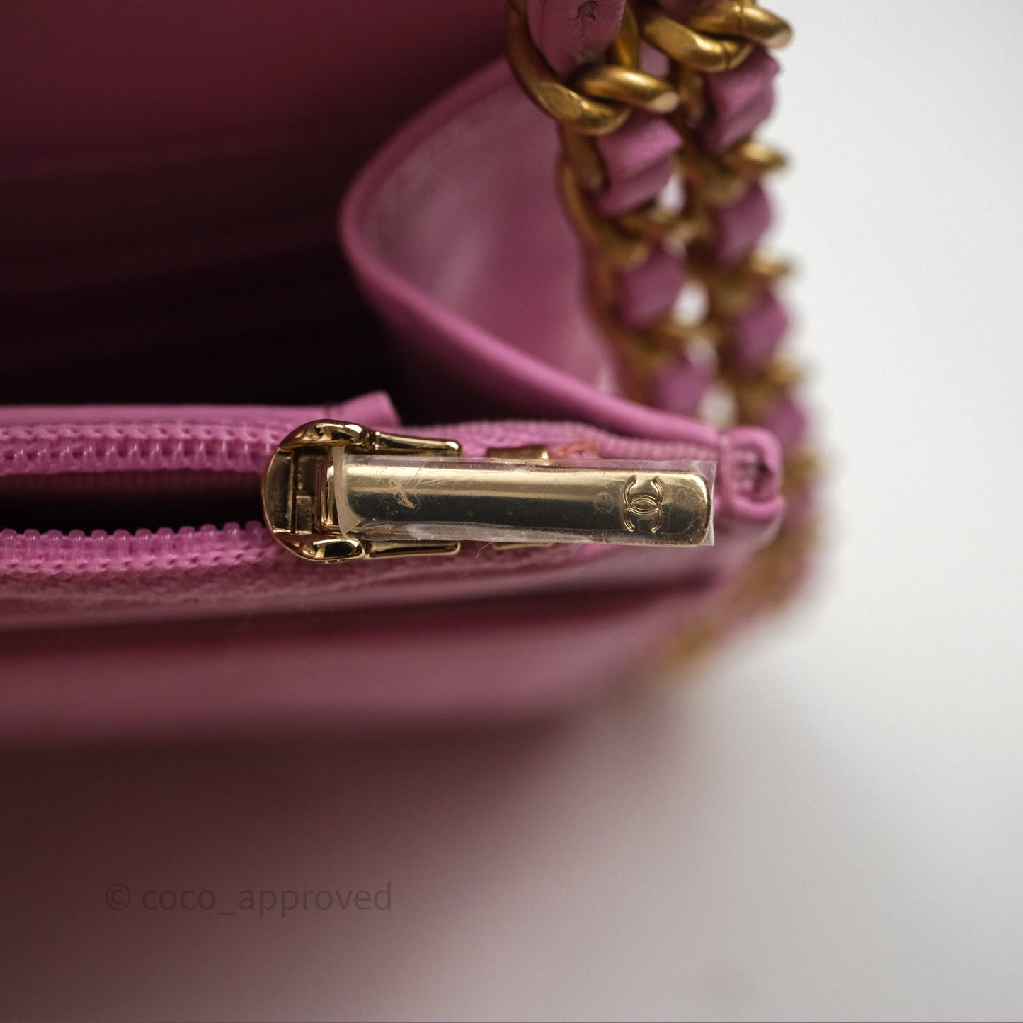 Chanel CC Chain Wallet On Chain WOC Pink Lambskin Aged Gold Hardware