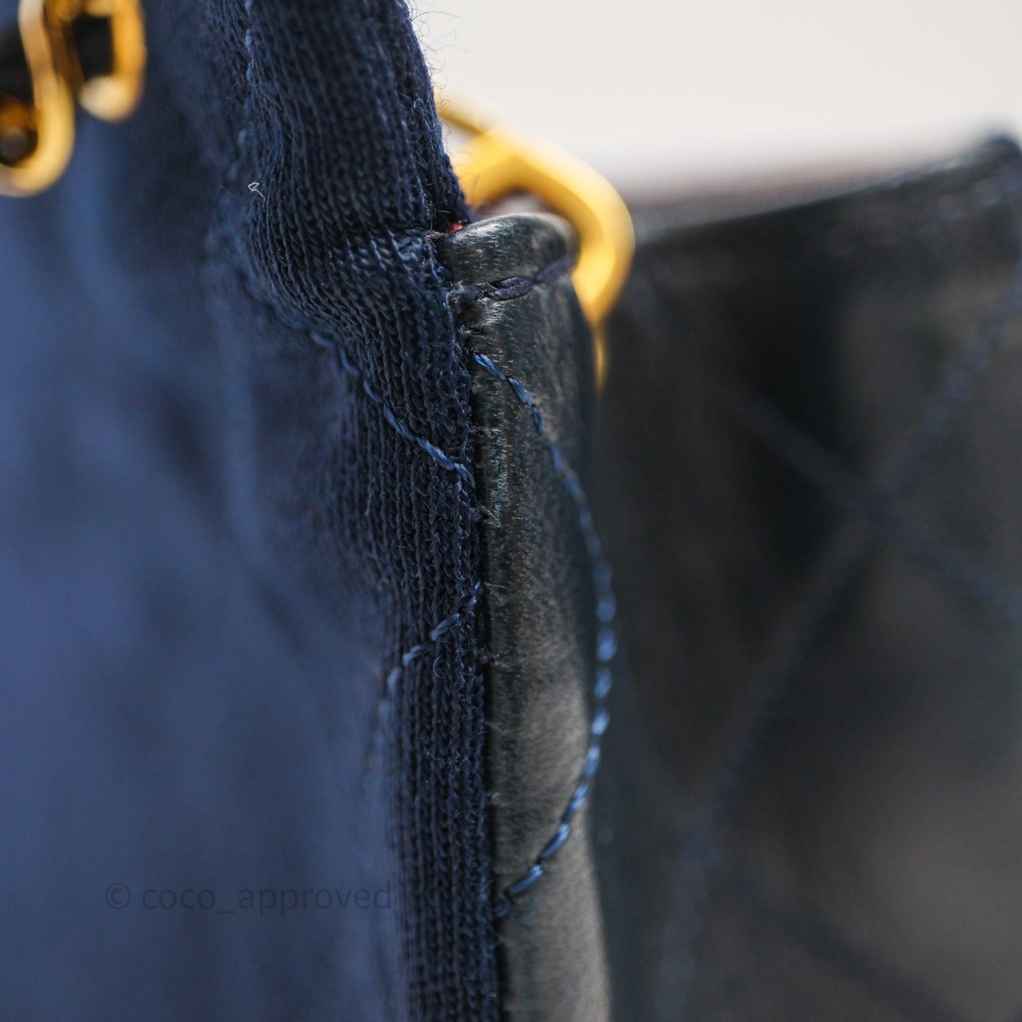 Chanel Vintage Mini Full Flap Bag Navy Fabrics / Lambskin 24K Gold Hardware