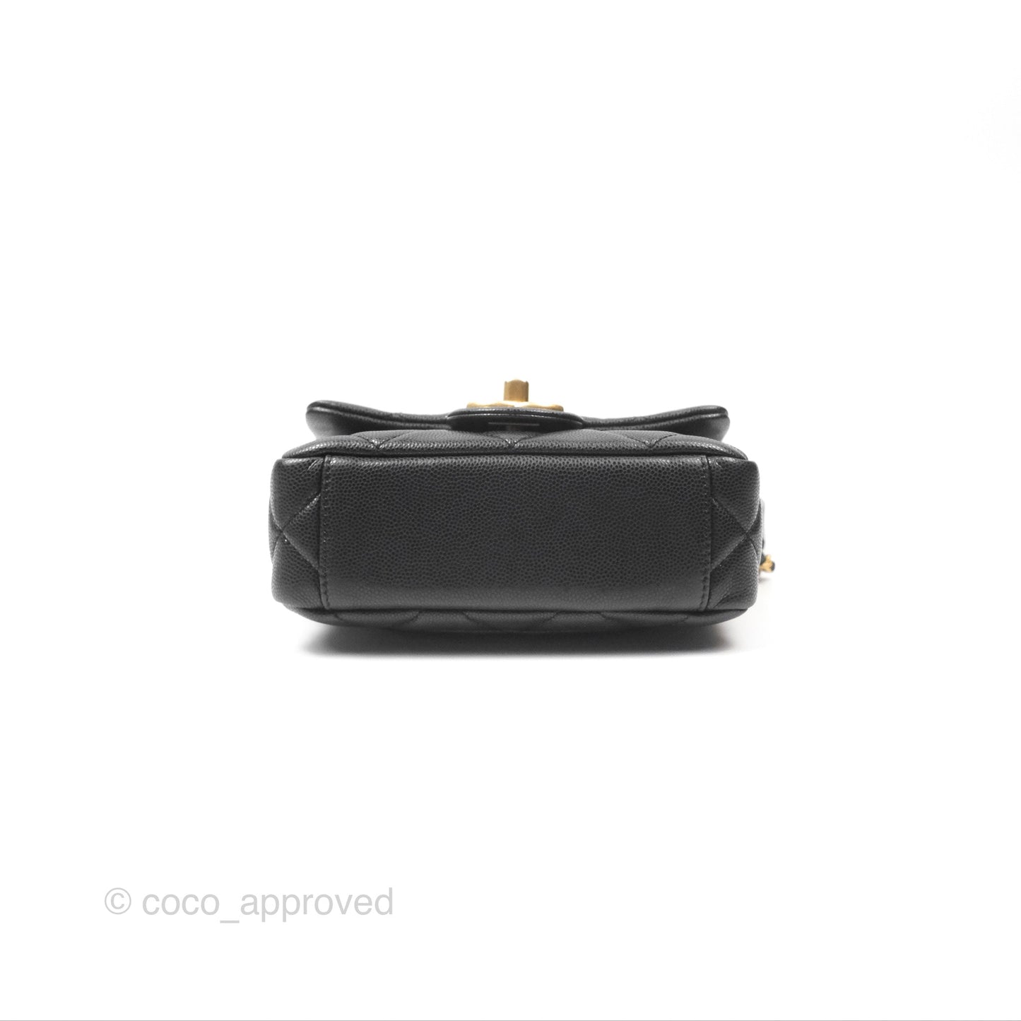Chanel Mini Flap with Coin Charm Black Caviar Aged Gold Hardware 22A