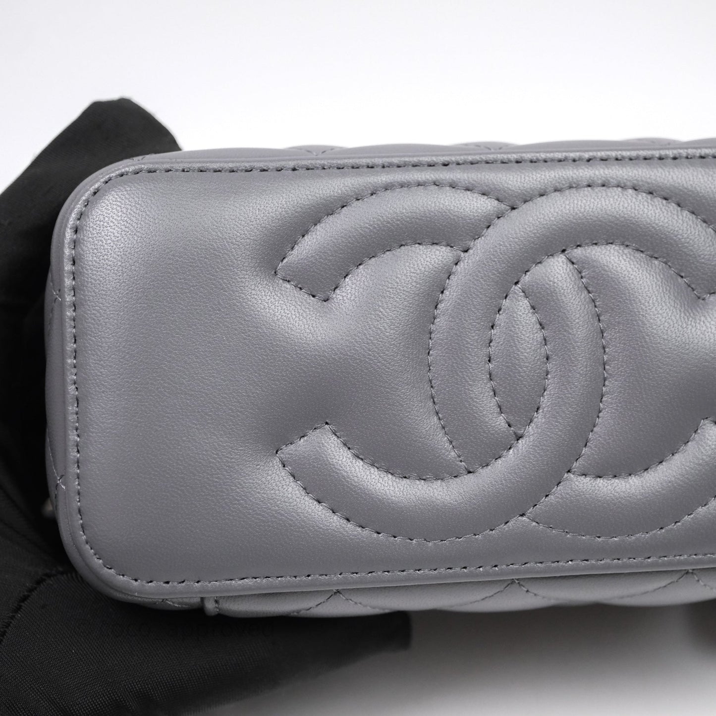 Chanel Vanity Rectangular Top Handle Grey Lambskin Gold Hardware