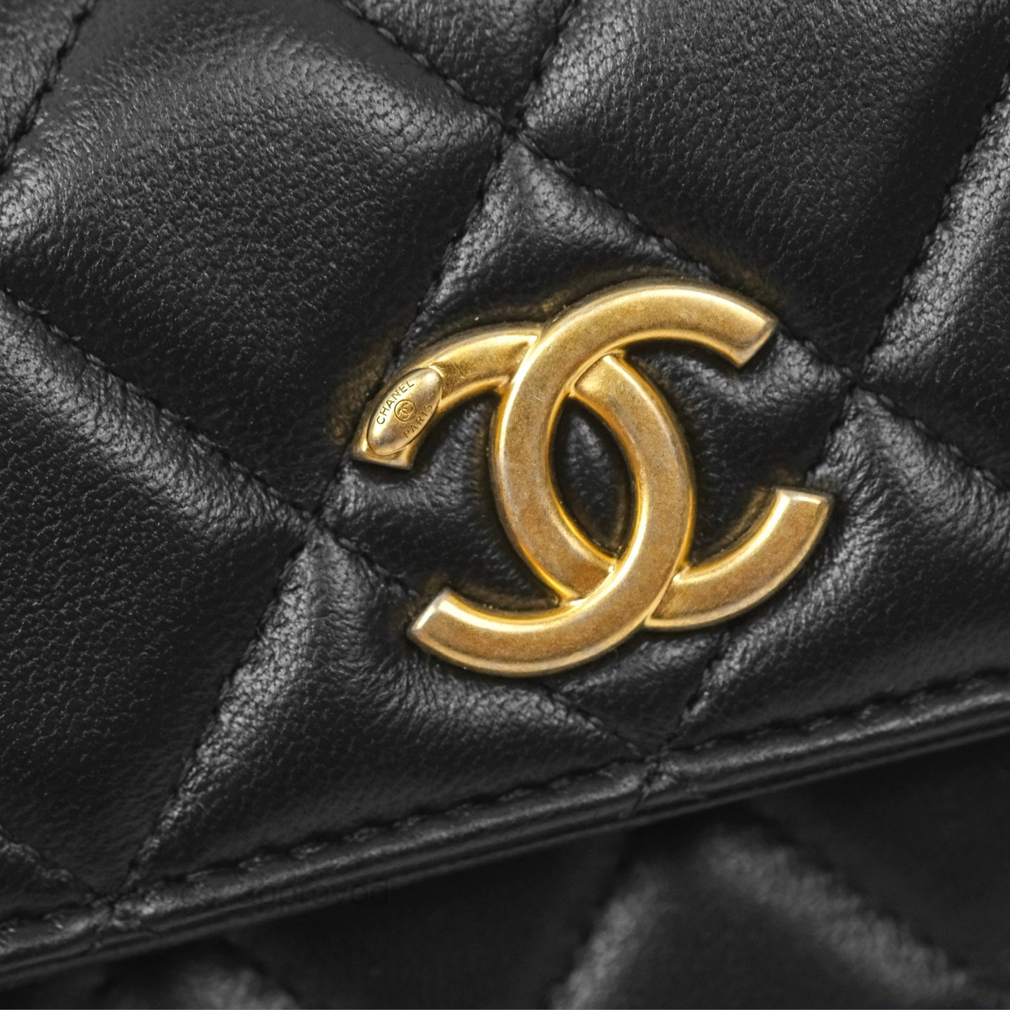 Chanel Top Handle Clutch With Chain Black Lambskin Aged Gold Hardware