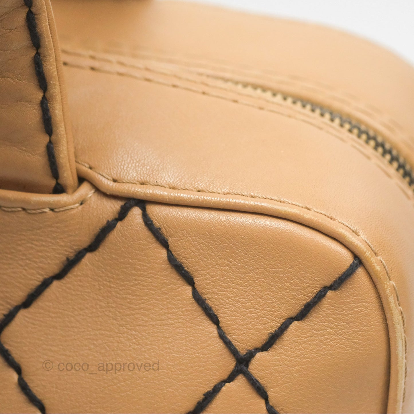 Chanel Contrast Stitch Surpique Bowler Bag Beige Calfskin Matte Black Hardware