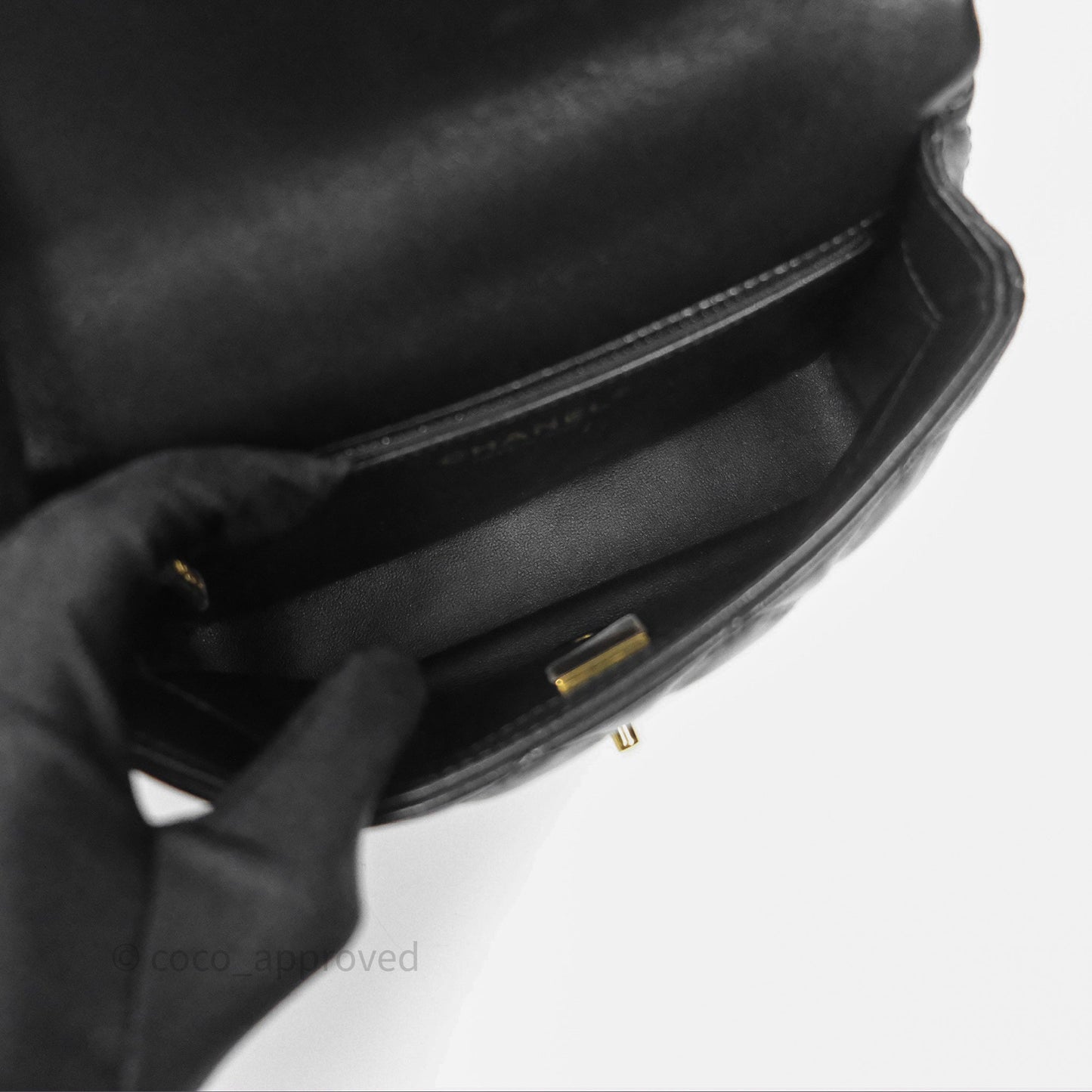 Chanel Top Handle Flap Bag Black Shiny Lambskin Gold Hardware 23S