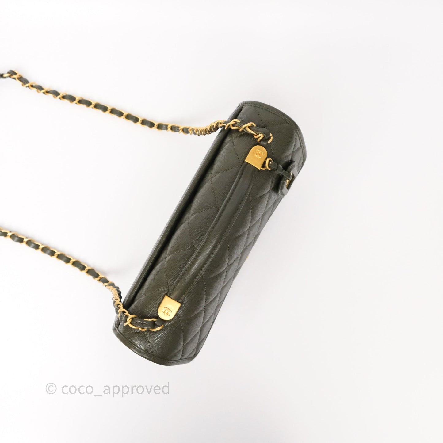 Chanel School Memory Top Handle Flap Army Green Caviar Aged Gold Hardware