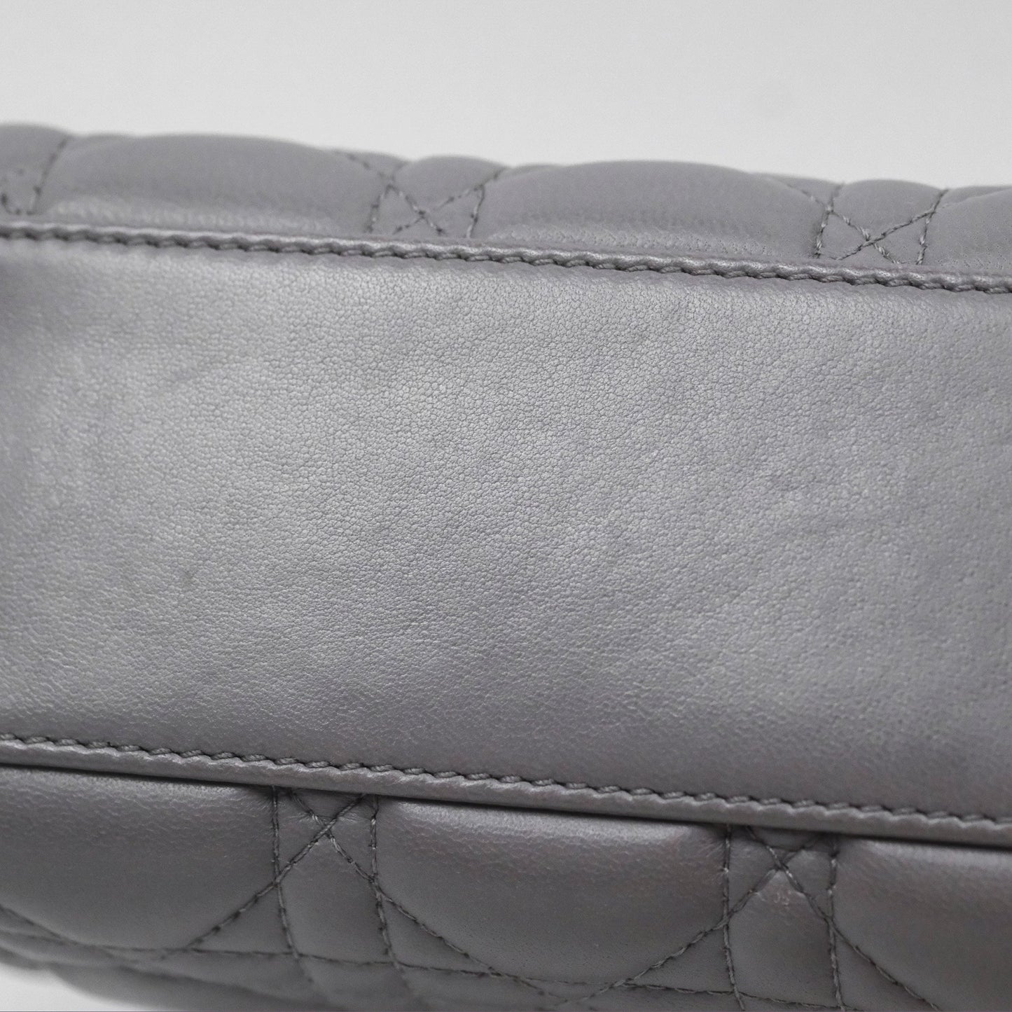 Christian Dior Mini Lady Dior Grey Lambskin Cannage Gold Hardware