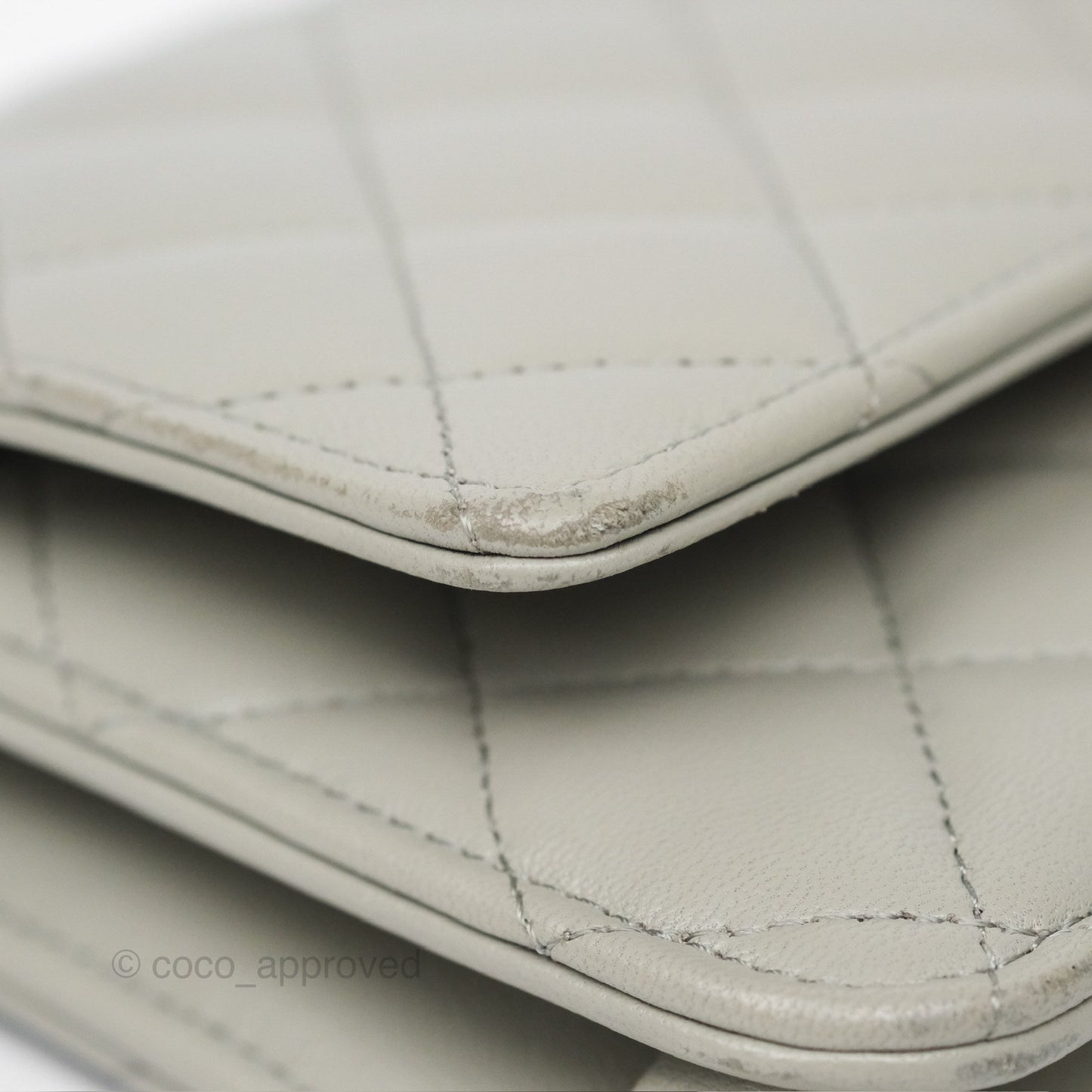 Chanel Classic Quilted Wallet on Chain WOC Light Grey Lambskin Gold Hardware