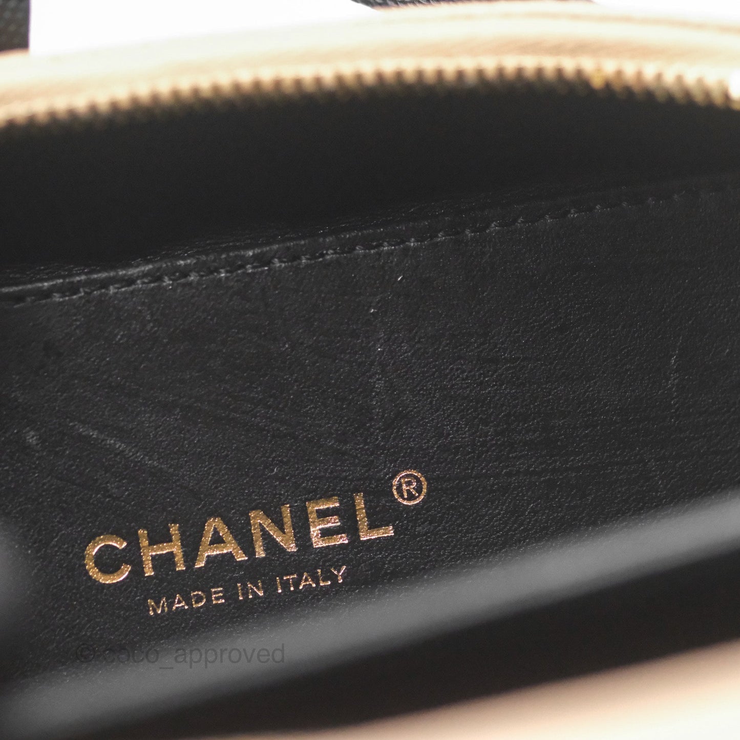 Chanel Quilted New Small CC Filigree Vanity Case Beige Caviar Gold Hardware