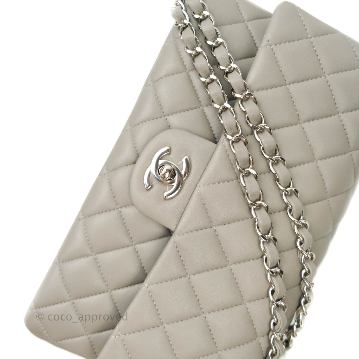 Chanel M/L Medium Double Flap Bag Grey Lambskin Silver Hardware 19B