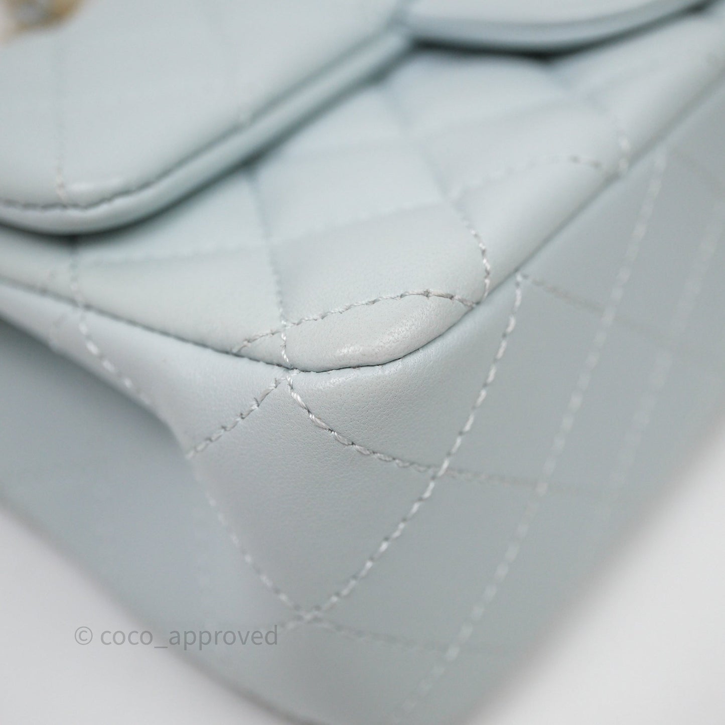Chanel Pearl Crush Mini Rectangular Light Blue Lambskin Aged Gold Hardware