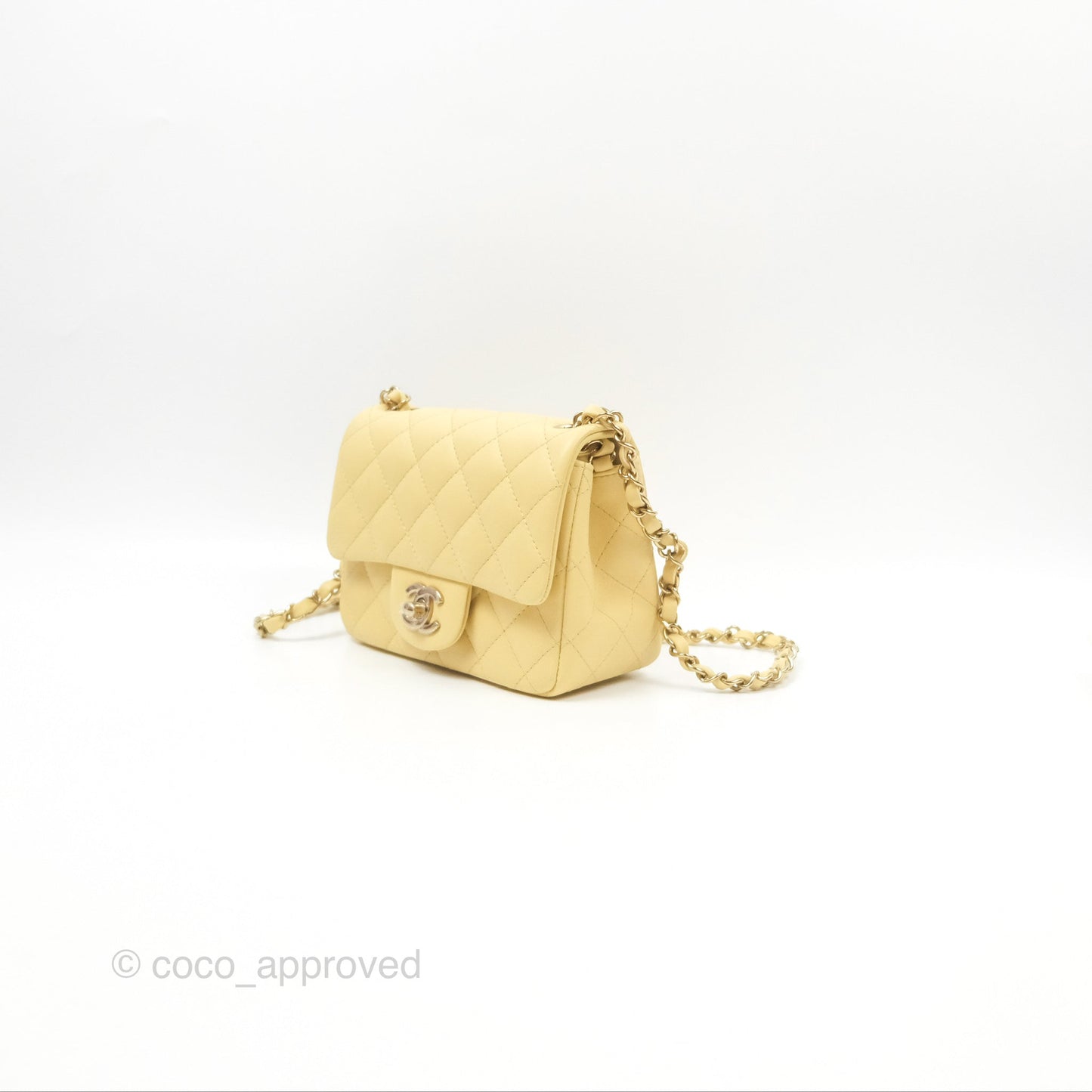 Chanel Mini Square Quilted Yellow Lambskin Gold Hardware