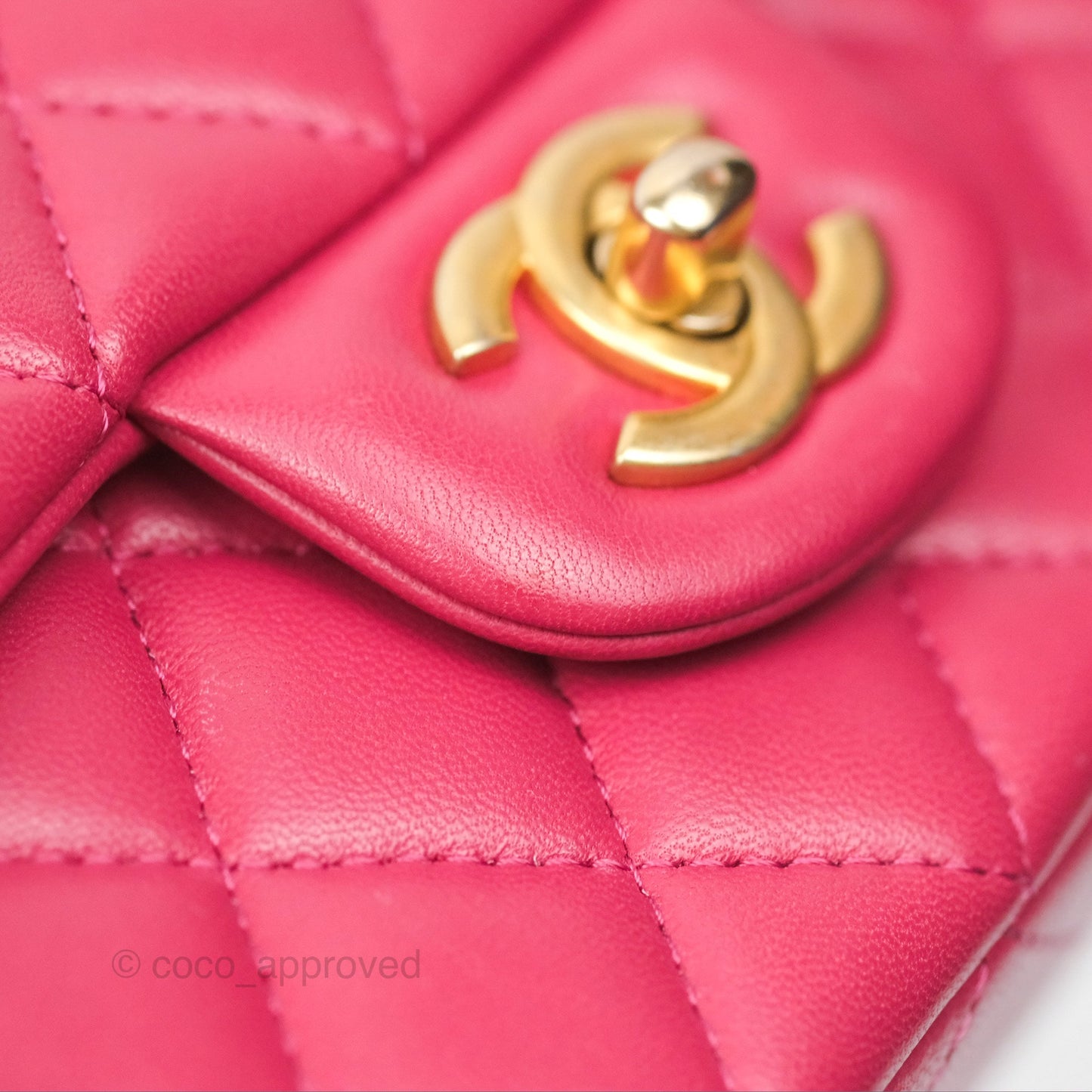 Chanel Top Handle Mini Rectangular Flap Bag Berry Red Lambskin Aged Gold Hardware