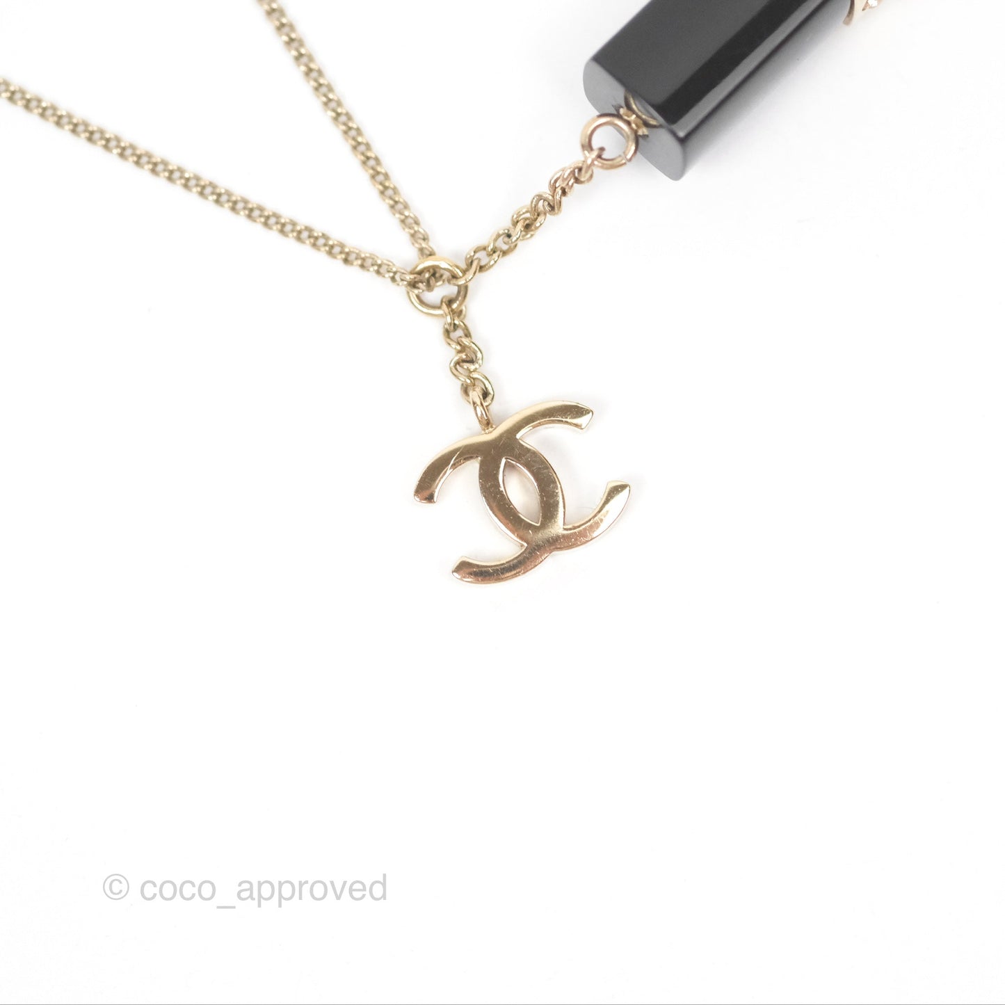 Chanel Crystal Lipstick Charm Pendant Necklace Gold Tone 08A