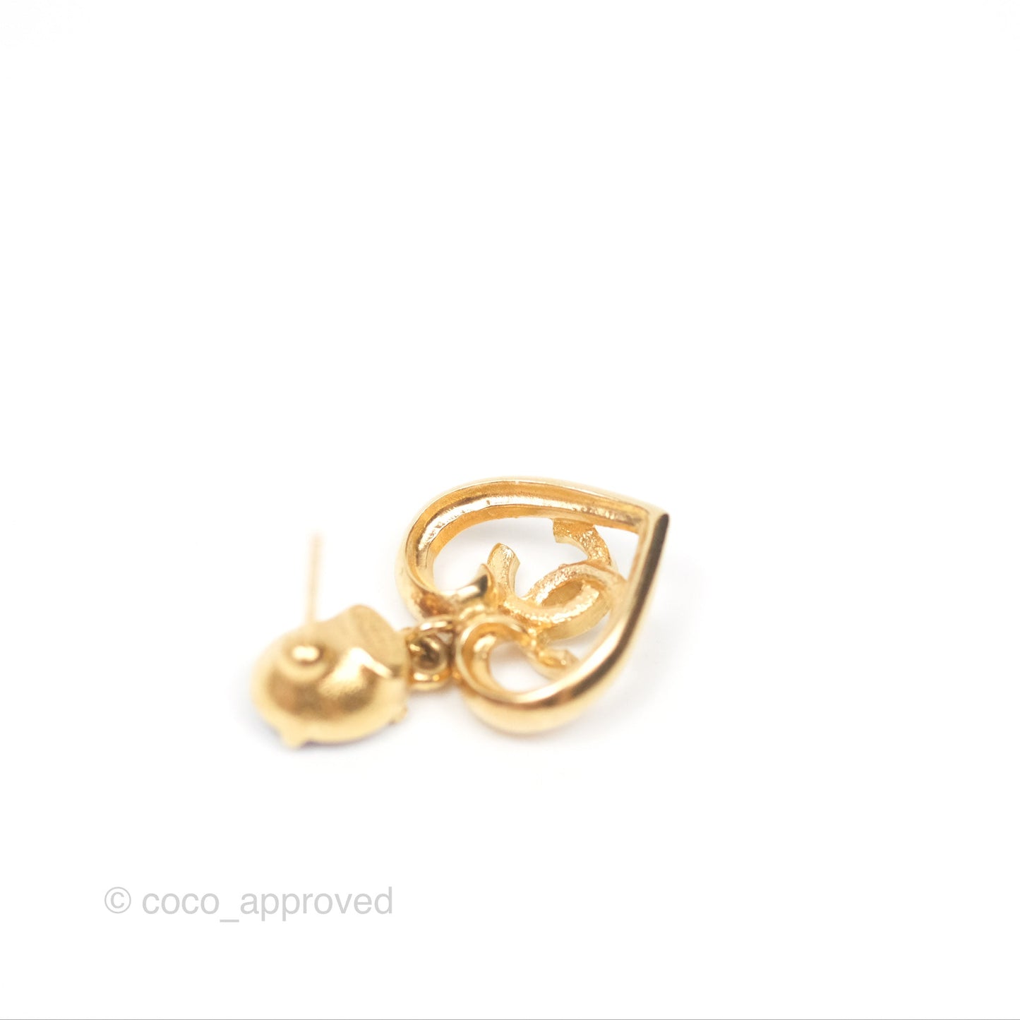 Chanel Oval Blue Resin Heart CC Drop Earrings Gold Tone 23C