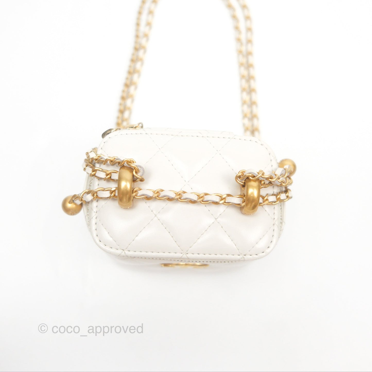 Chanel Quilted Mini Perfect Fit Vanity With Chain White Calfskin Aged Gold Hardware