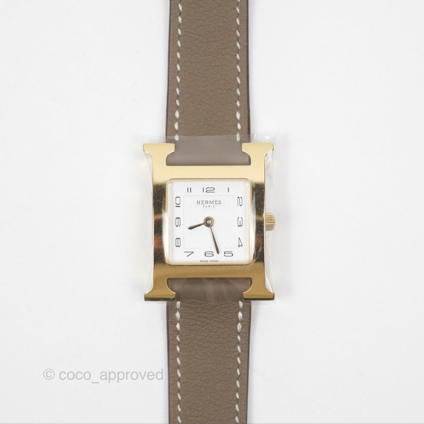 Hermes Heure H Watch Small Swift Etoupe Gold Hardware