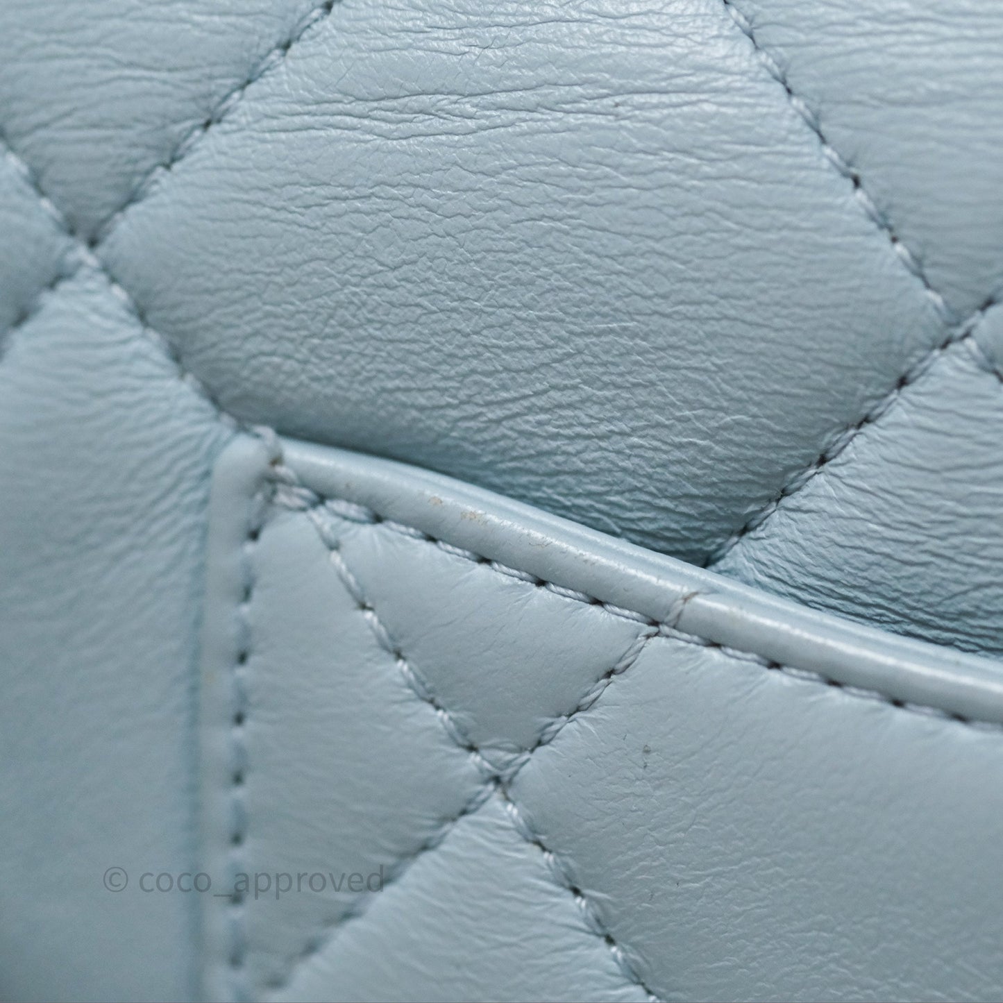 Chanel Quilted Enamel Pending CC Mini Square Flap Baby Blue Lambskin 22P