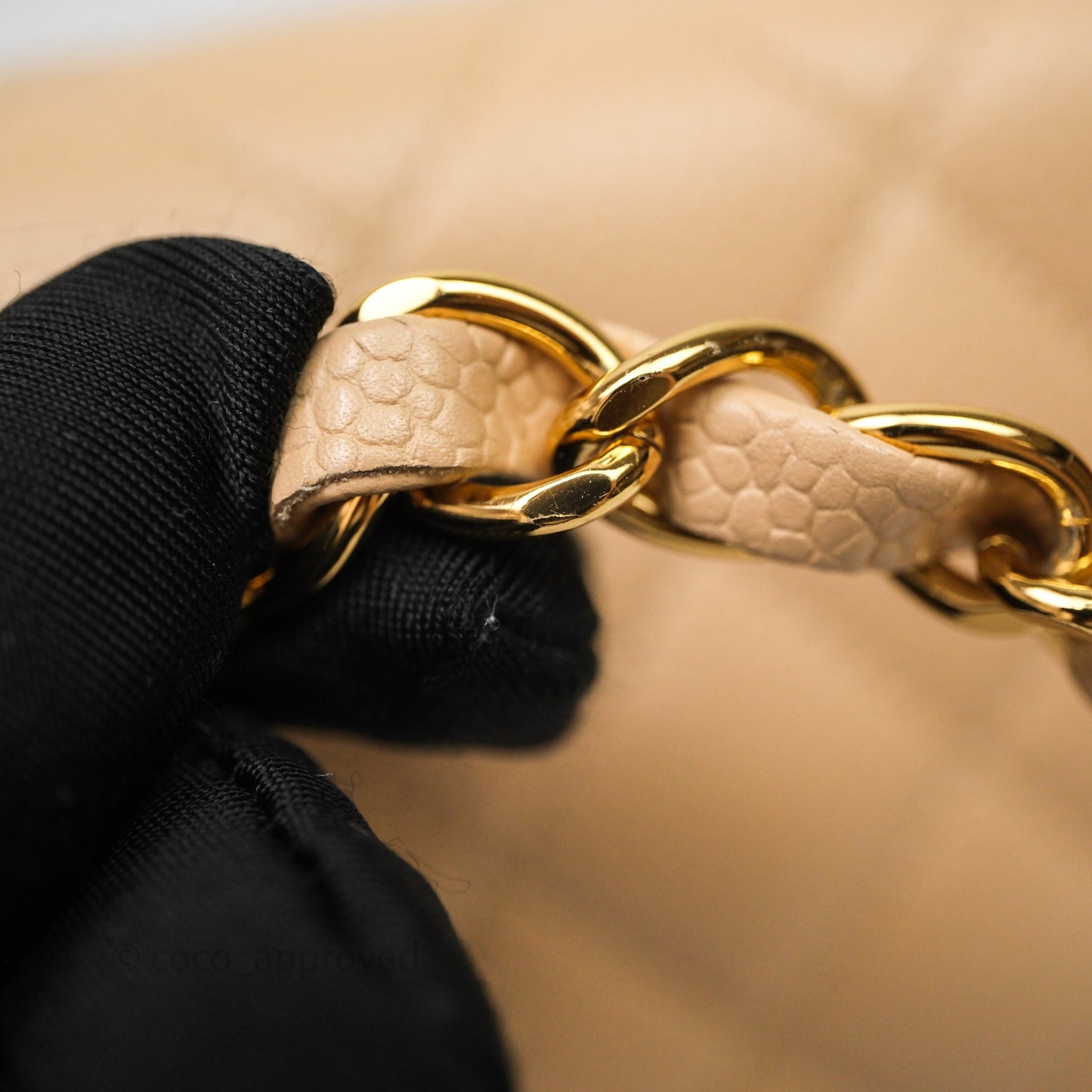 Chanel Classic M/L Medium Flap Quilted Beige Caviar Gold Hardware