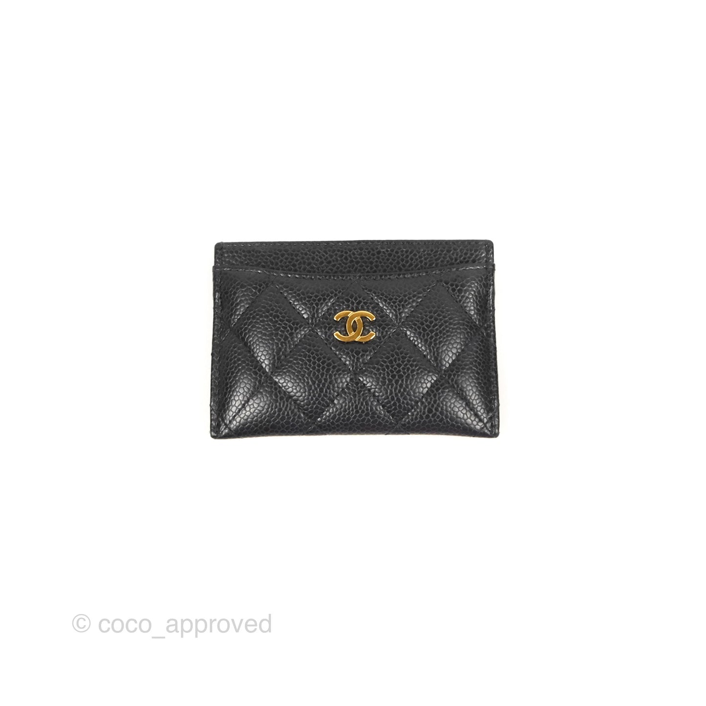Chanel Classic Flat Card Holder Black Caviar Gold Hardware