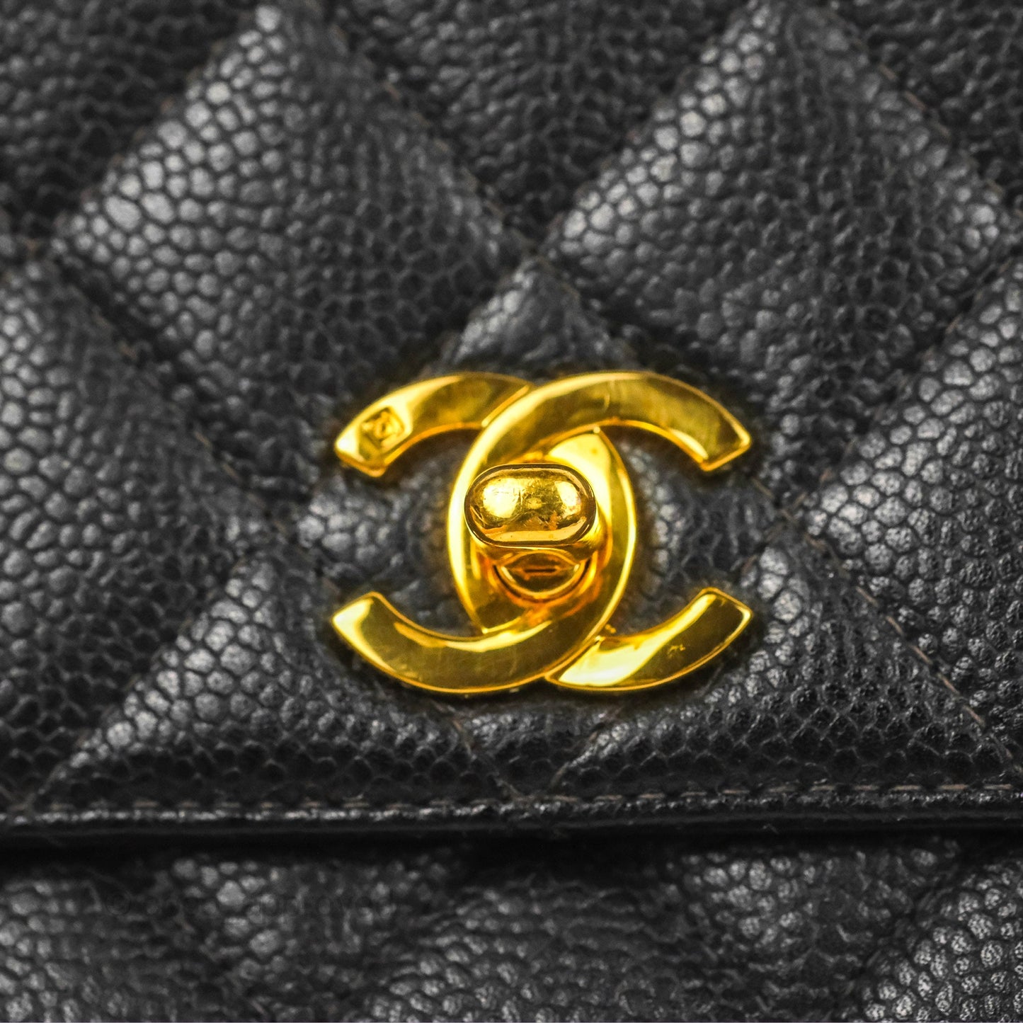 Chanel Vintage Kelly Quilted Flap Bag Black Caviar 24K Gold Hardware