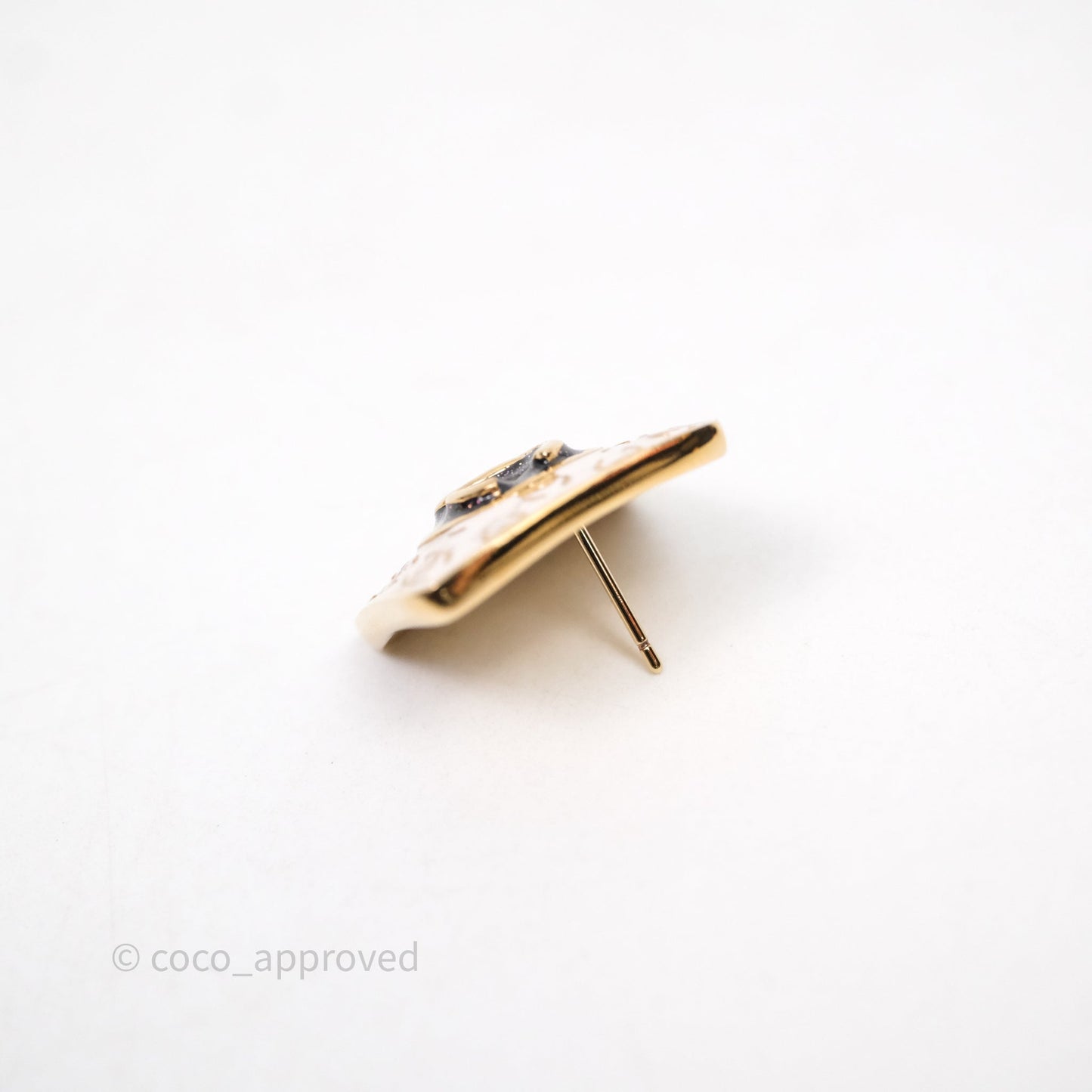 Chanel CC White Resin Square Earrings Gold Tone 24C