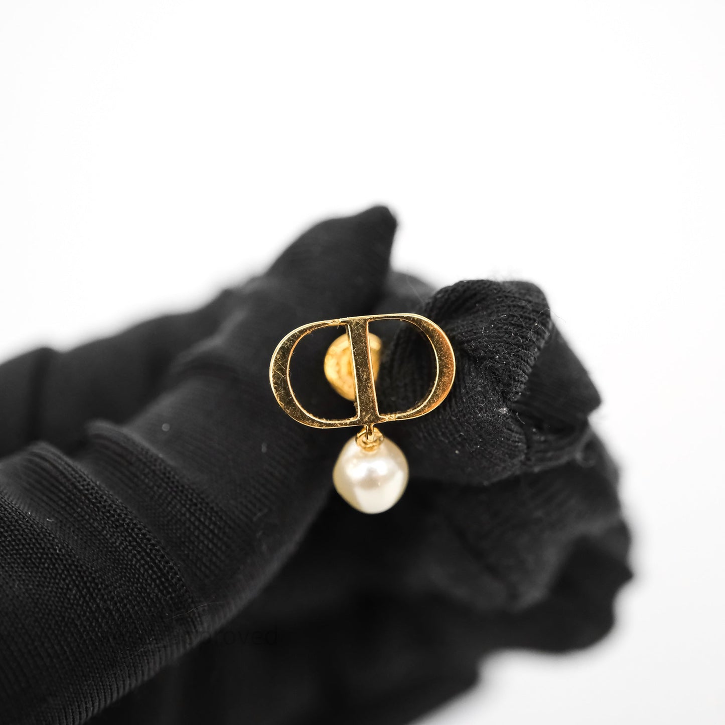 Christian Dior Petit CD Pearl Earrings Gold Tone