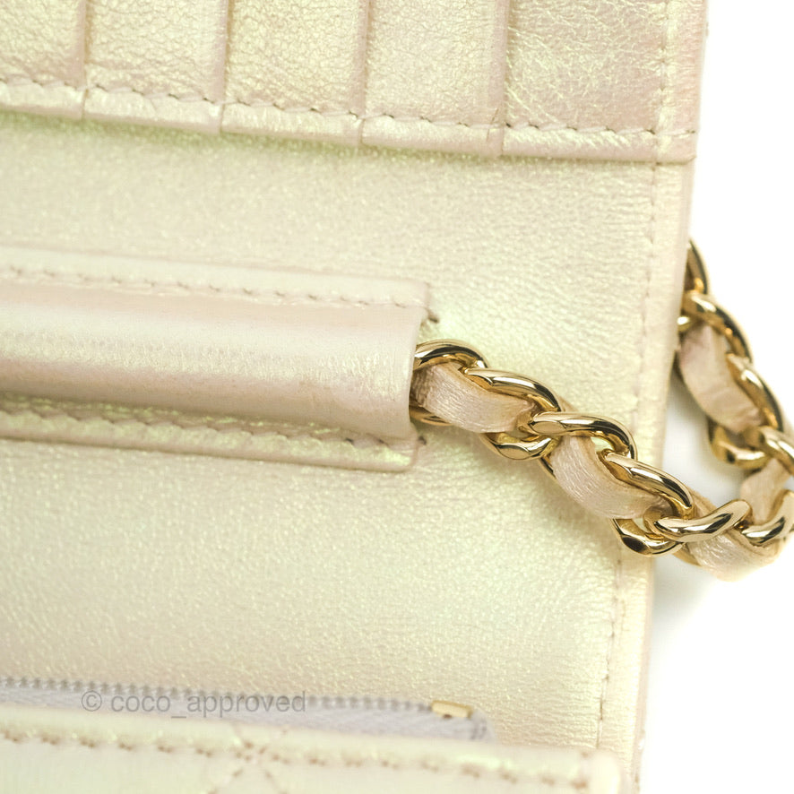 Chanel Quilted Mini Wallet on Chain WOC Iridescent Ivory Gold Hardware 20B