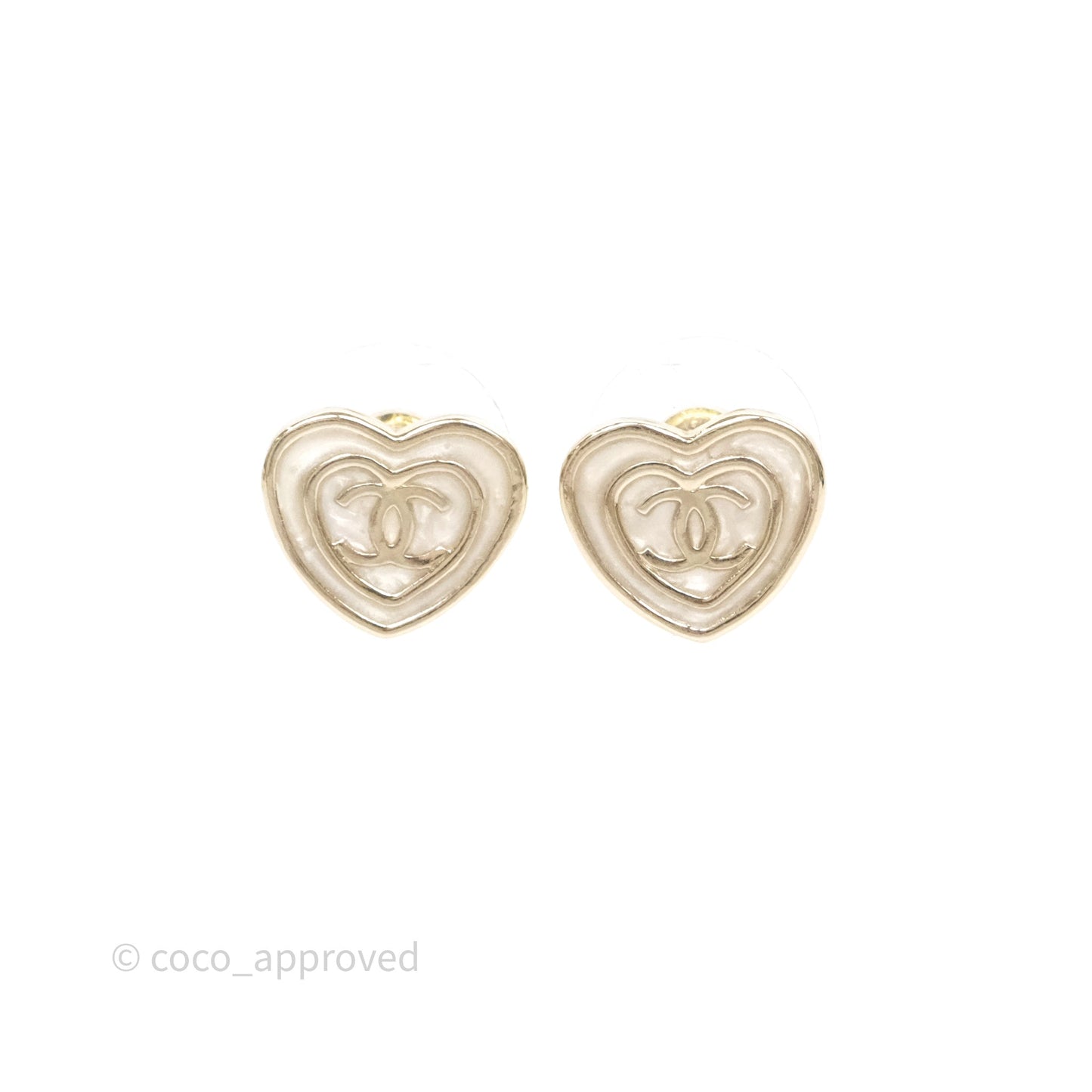 Chanel CC Heart Earrings White Gold Tone 24S