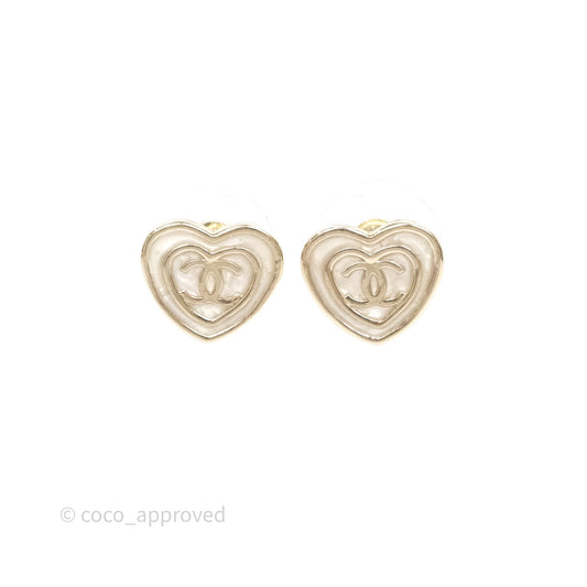 Chanel CC Heart Earrings White Gold Tone 24S