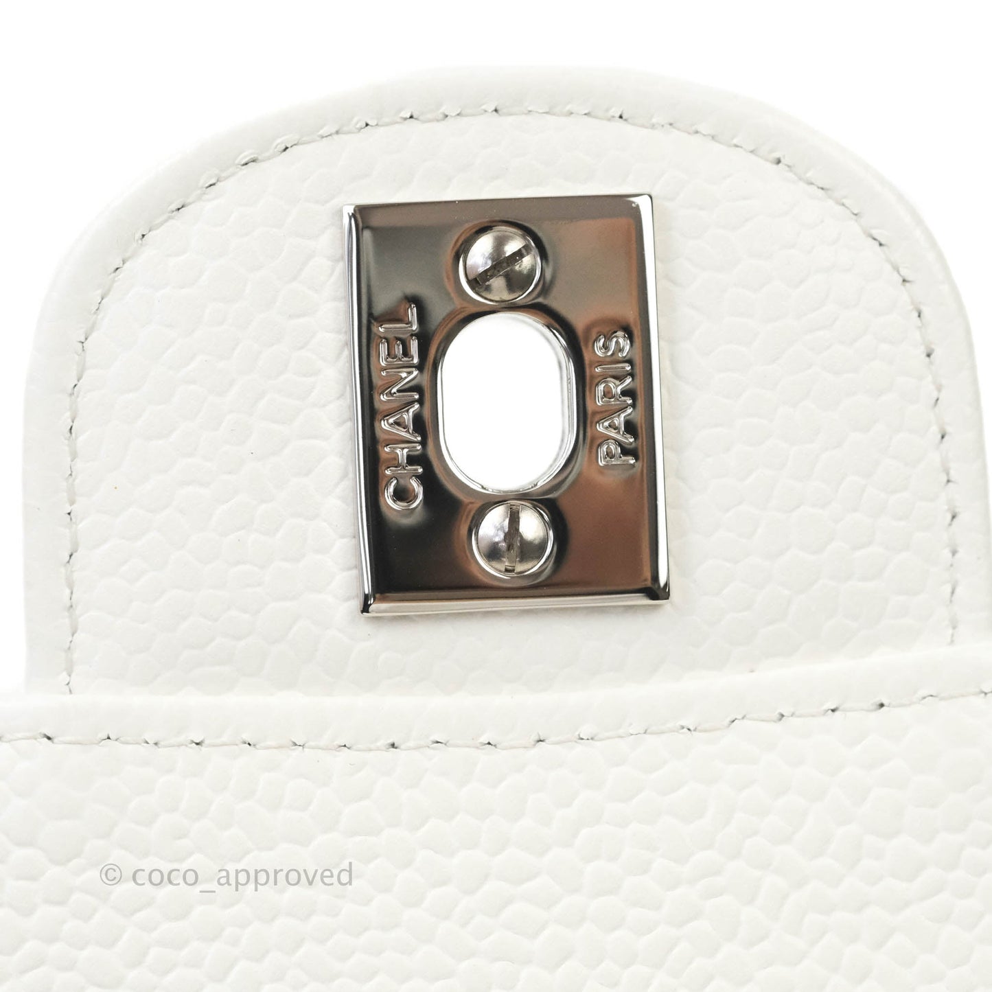 Chanel Quilted M/L Medium Double Flap White Caviar Silver Hardware