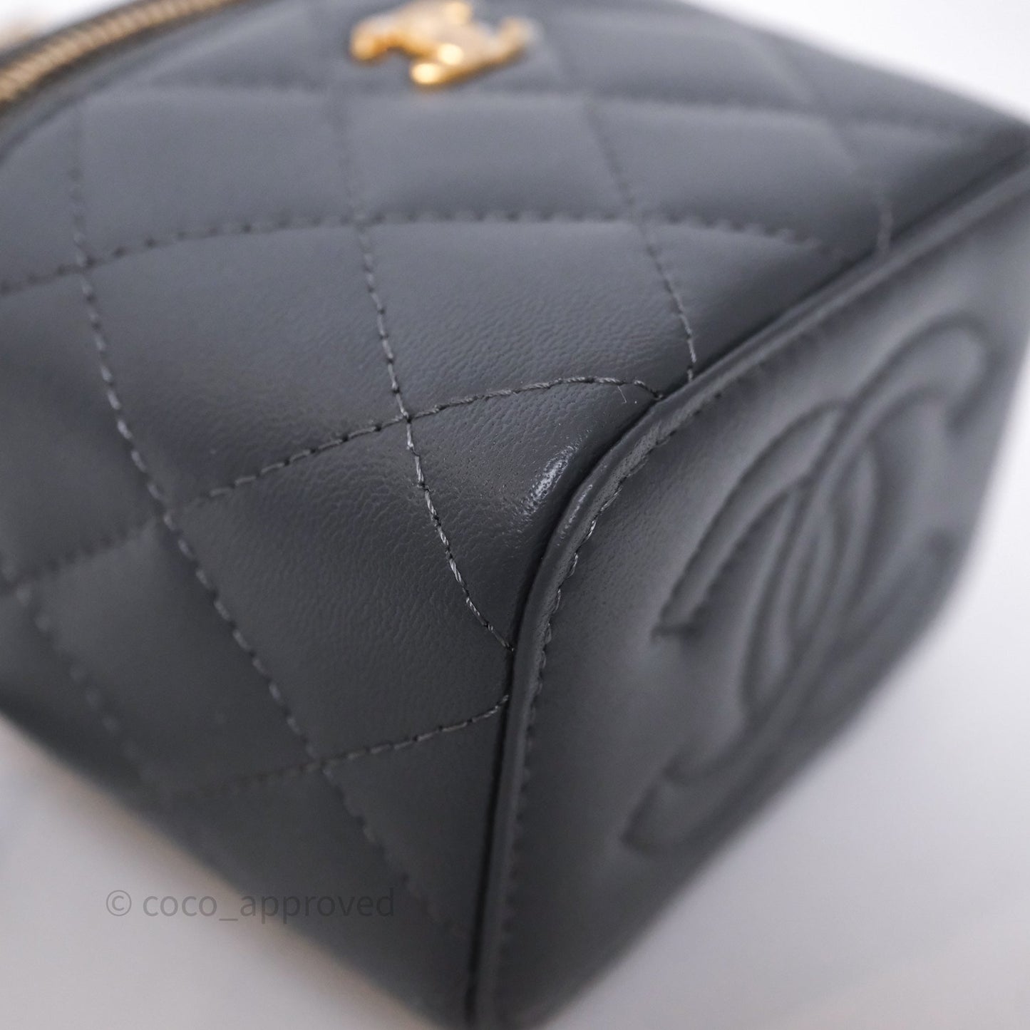 Chanel Mini Vanity Pearl Crush With Chain Dark Grey Lambskin Aged Gold Hardware