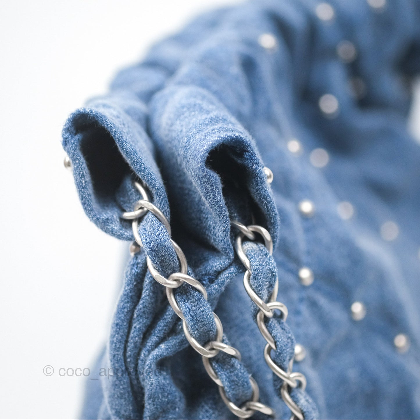 Chanel 22 Small Pearl Studded Denim Silver Hardware