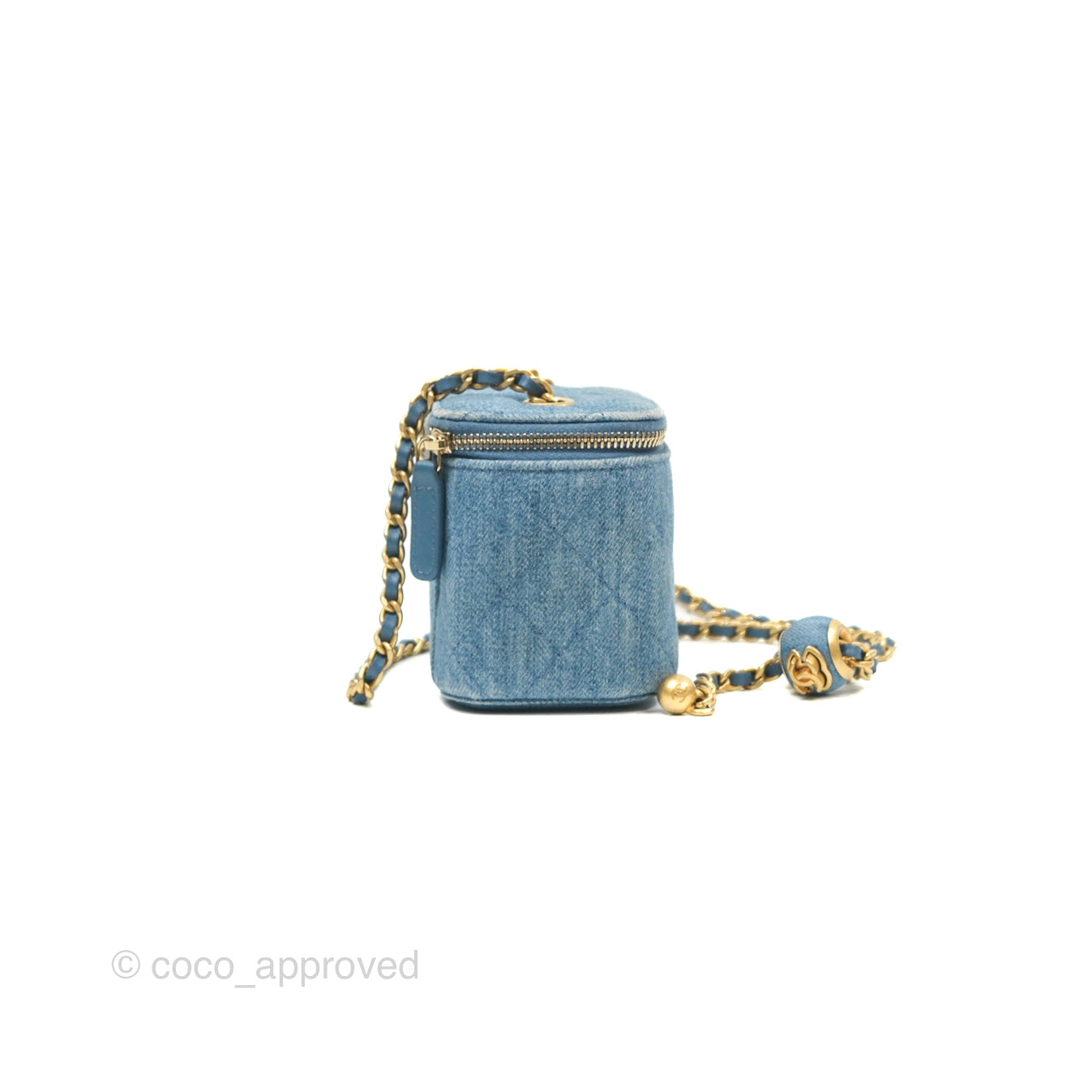 Chanel Mini Pearl Crush Vanity With Chain Denim Aged Gold Hardware