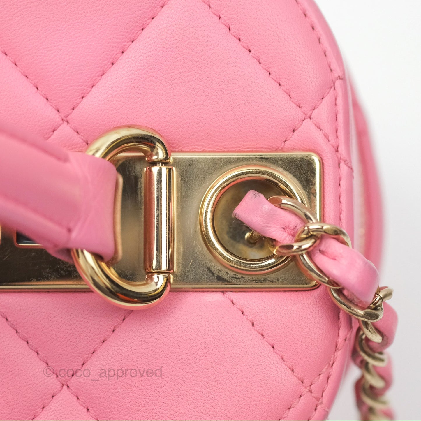 Chanel Small Quilted Top Handle Vanity Case Pink Lambskin Gold Hardware
