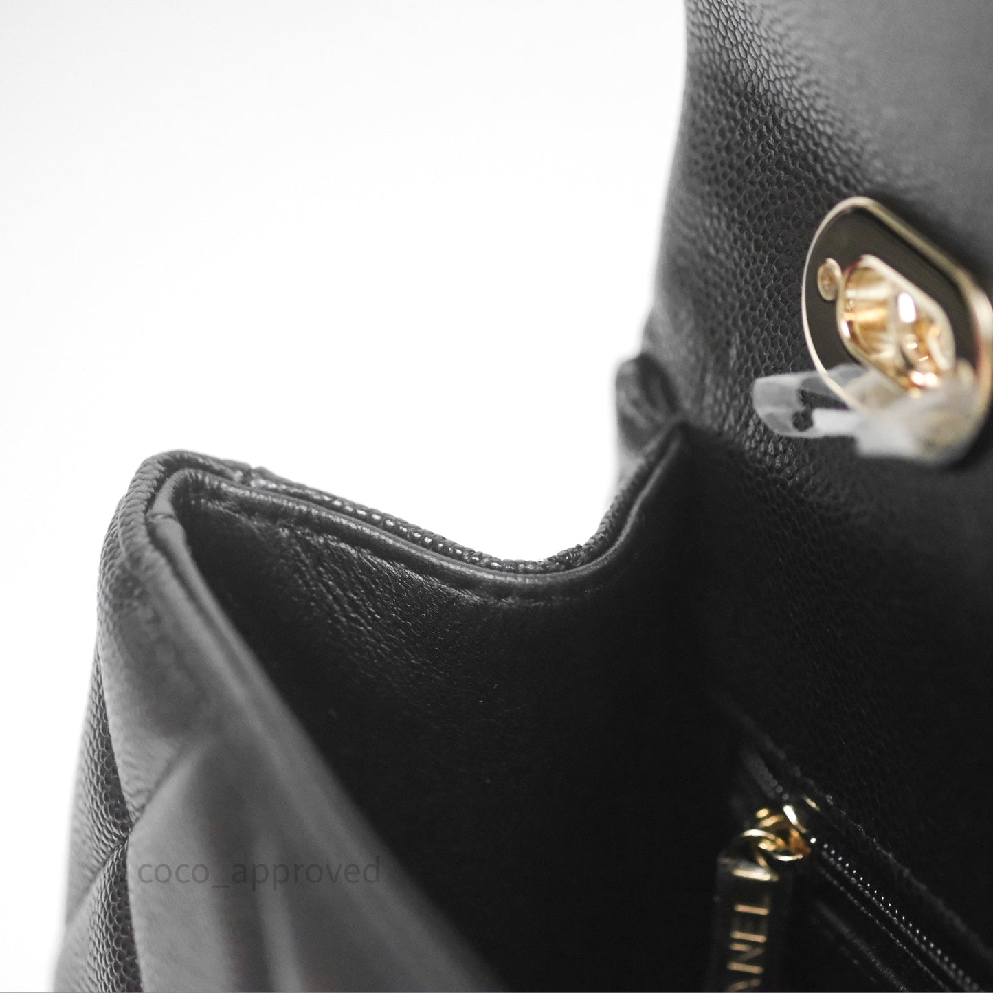 Chanel Quilted Small Top Handle Flap Bag Black Caviar Gold Hardware