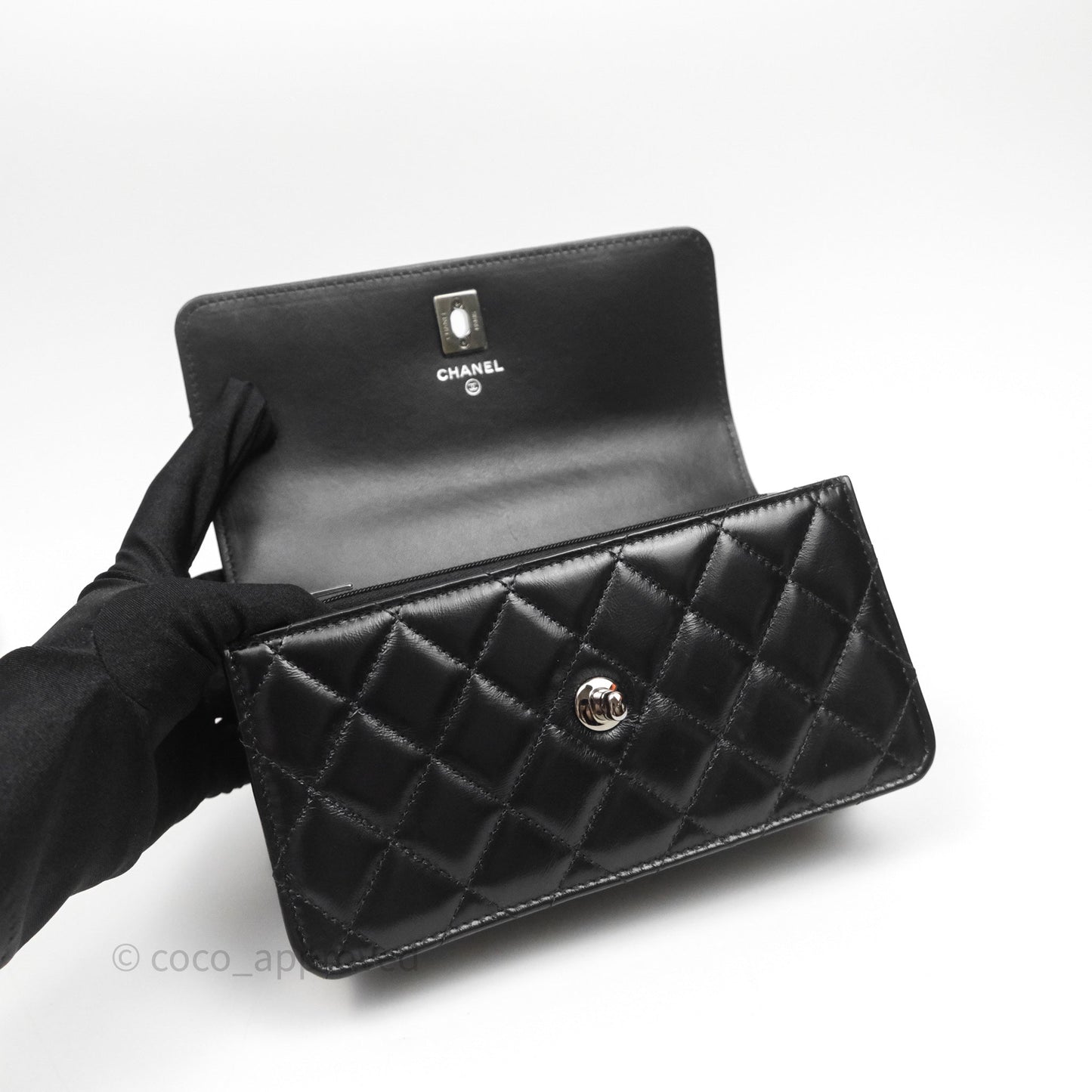 Chanel Mini Crystal Top Handle Wallet On Chain WOC Black Calfskin Gun Metal Hardware 23K