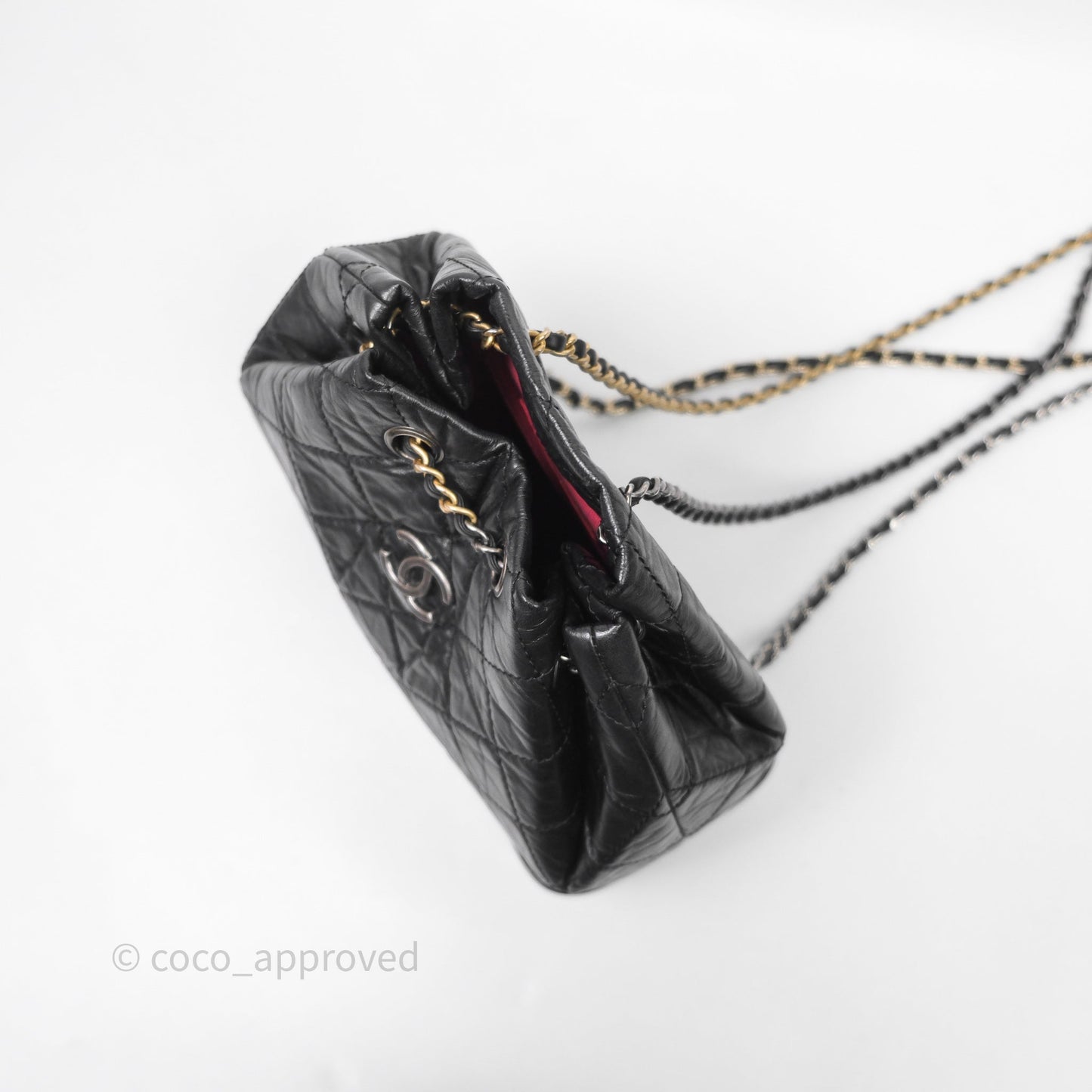 Chanel Small Gabrielle Backpack Quilted Black Aged Calfskin
