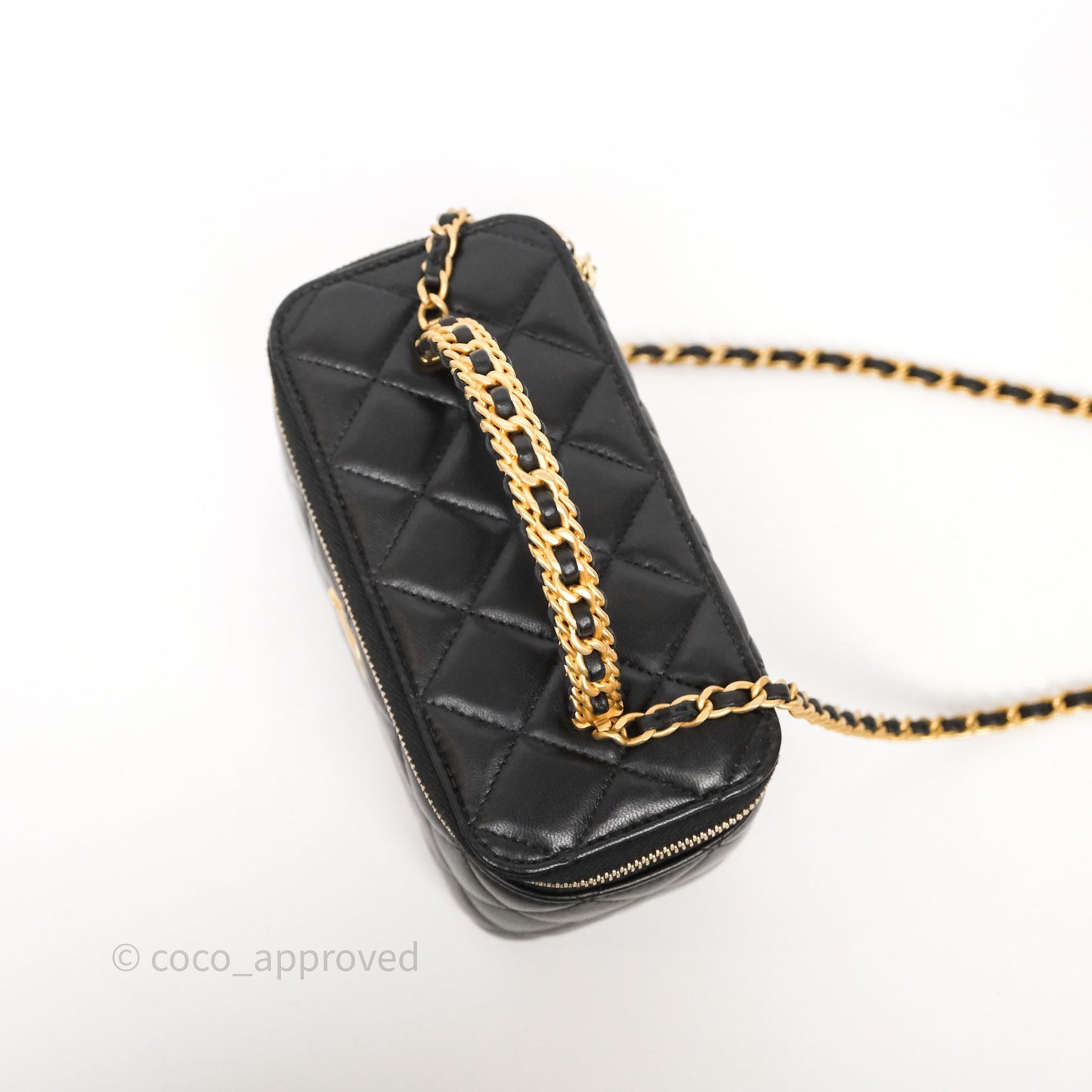 Chanel Top Handle Vanity Rectangular Black Lambskin Aged Gold Hardware