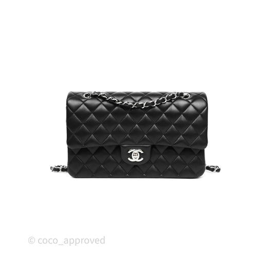 Chanel Classic M/L Medium Flap Quilted Black Lambskin Silver Hardware