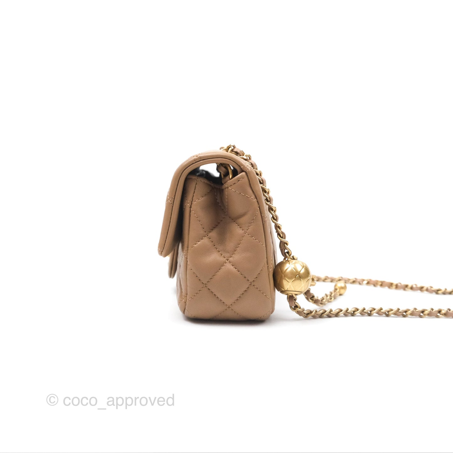 Chanel Mini Rectangular Pearl Crush Quilted Beige Lambskin Aged Gold Hardware