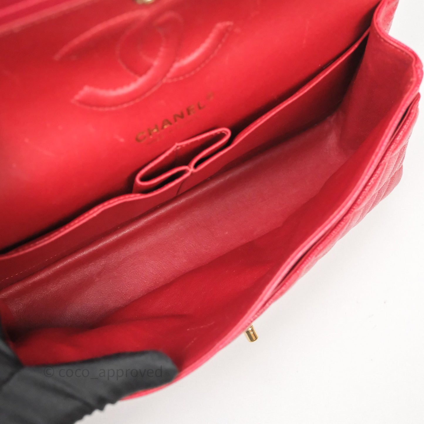 Chanel Classic M/L Medium Flap Quilted Red Caviar Gold Hardware