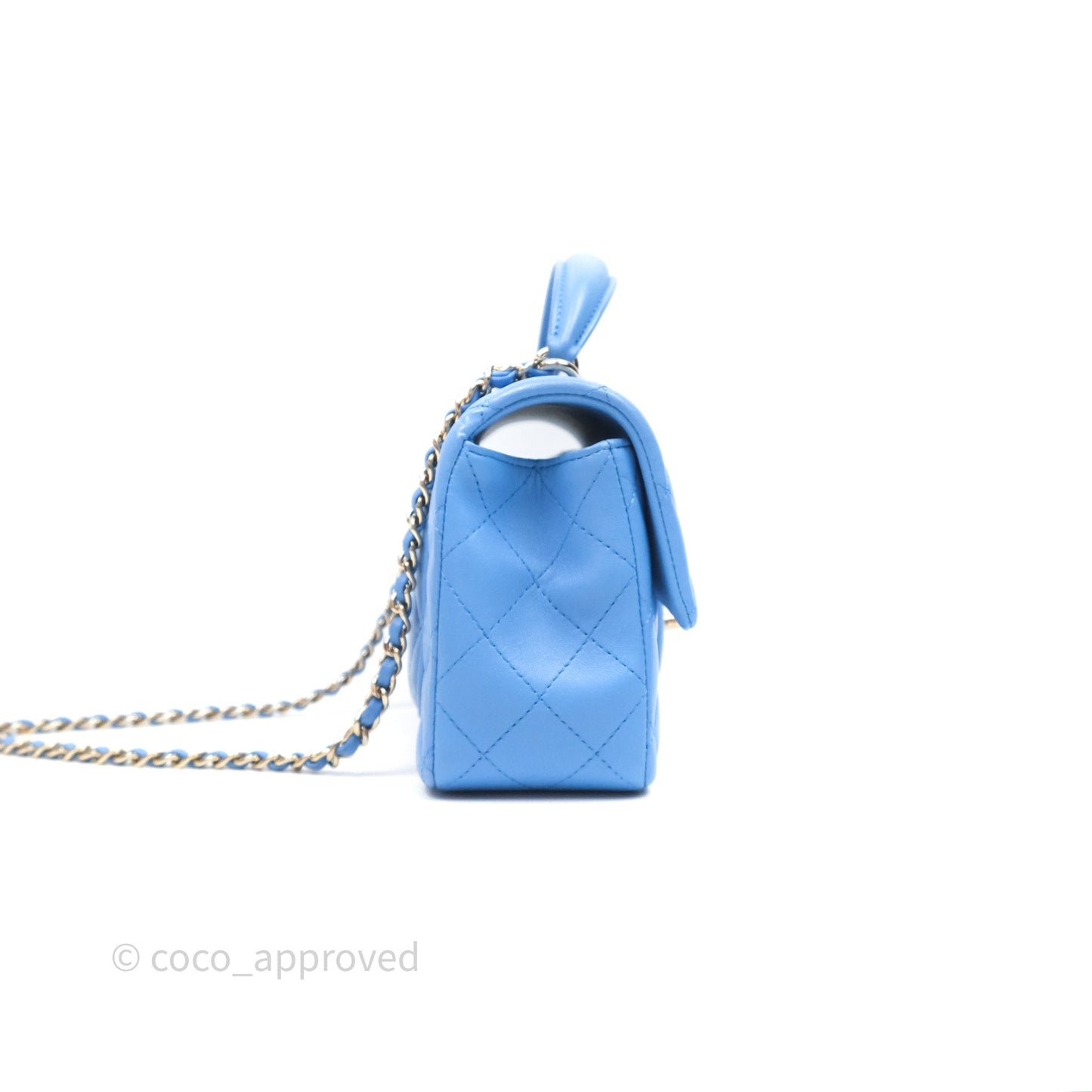 Chanel Top Handle Mini Rectangular Flap Blue Lambskin Gold Hardware