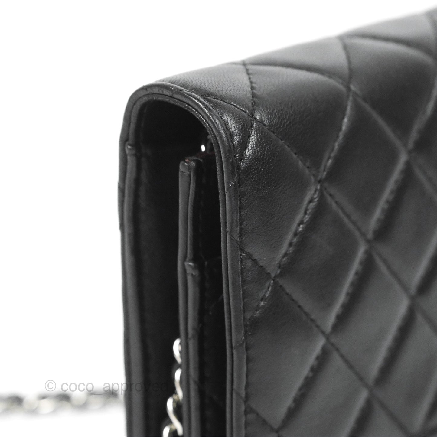Chanel Quilted Classic Wallet On Chain WOC Black Lambskin Silver Hardware